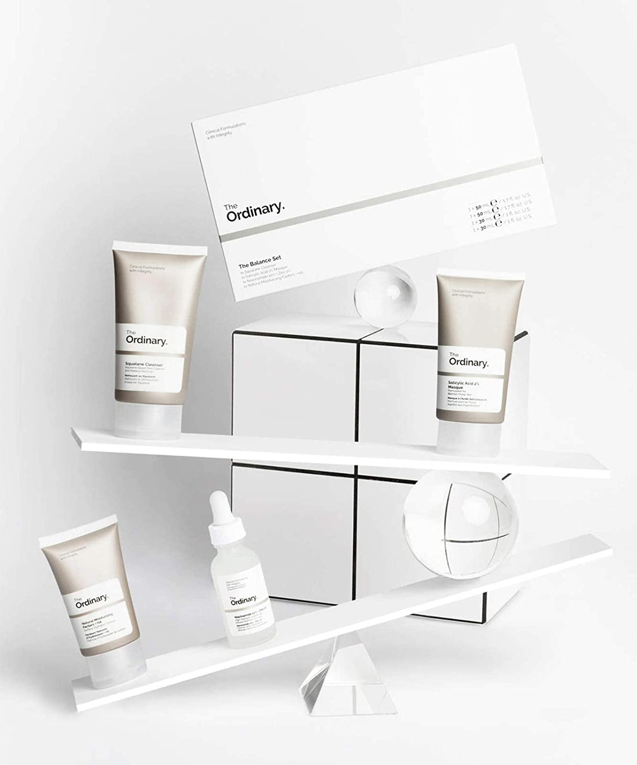 the Balance Set (4 Pcs: Squalance Cleanser + Salicylic Acid 2% Masque + Niacinamide 10% + Zinc 1% + Natural Moisturizing Factors + HA)