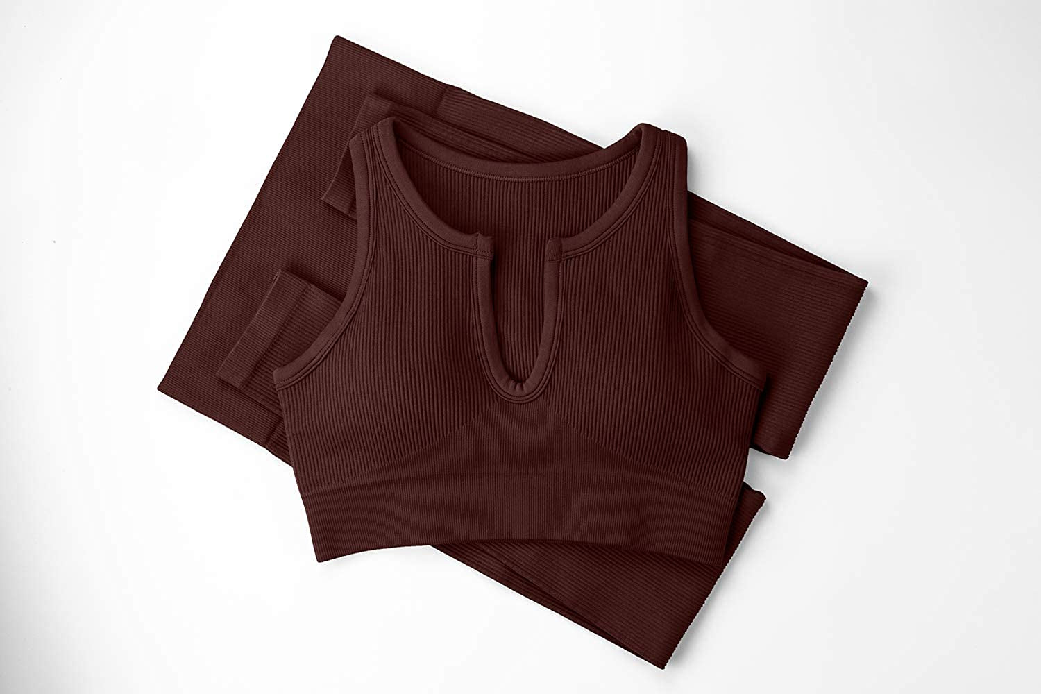 Workout Outfits for Women 2 Piece Ribbed Seamless Crop Tank High Waist Yoga Leggings Sets