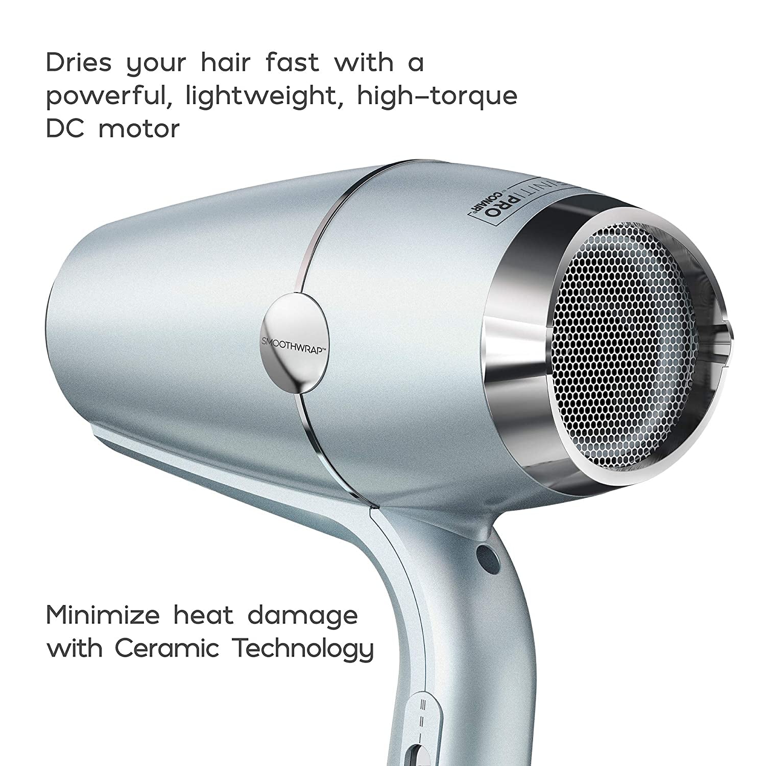 INFINITIPRO by Smoothwrap Hair Dryer, 1875W Hair Dryer with Diffuser, Blow Dryer for Less Frizz, More Volume and Body, with Advanced Plasma Technology and Ceramic Technology