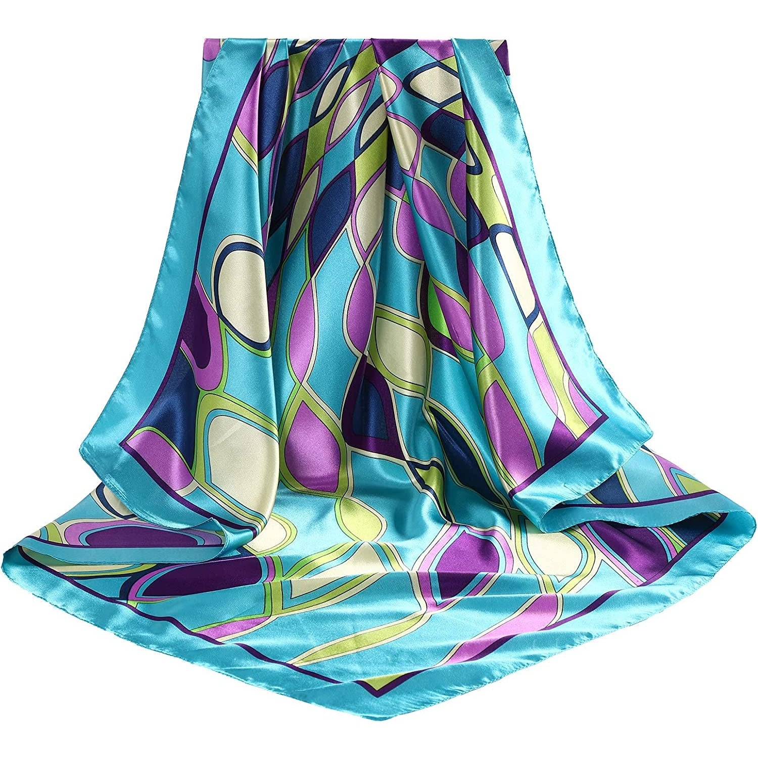 35” Large Satin Square Head Scarf - 2Pcs Silk like Floral Head Scarves Square Satin Hair Scarf Bandanas for Women