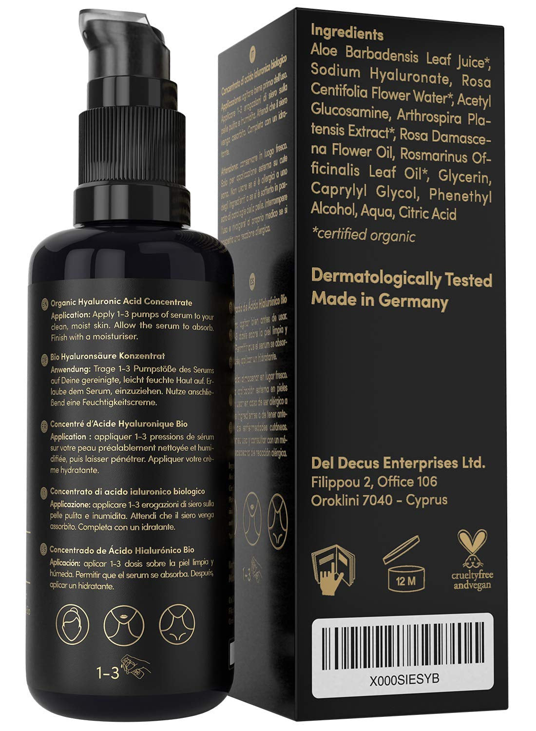 Organic Hyaluronic Acid Serum Face Moisturizer for Sensitive Skin (100Ml) - Dermatologically Tested, Organic Ingredients, No Harmful Chemichals - Reduces Wrinkles and Fine Lines - Satin Naturel