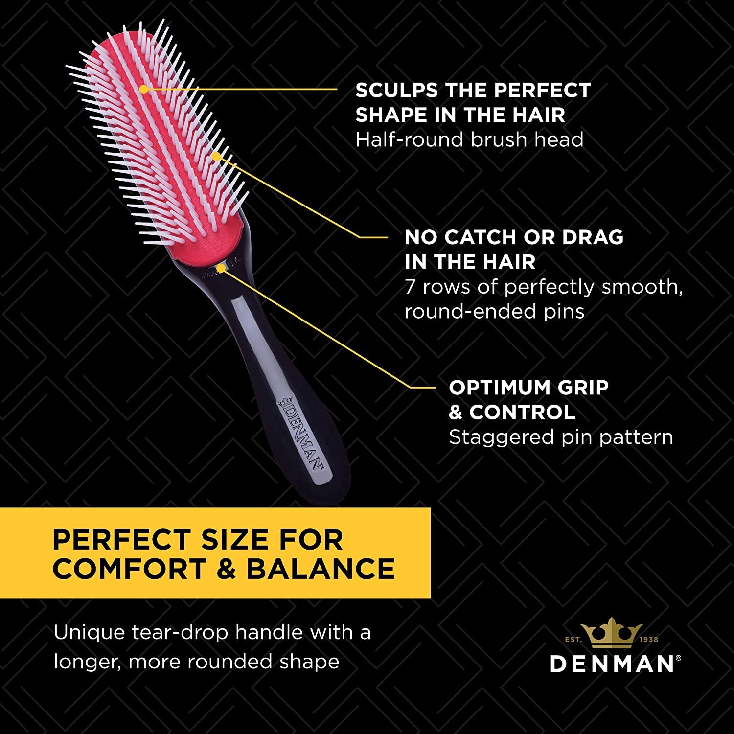 Curly Hair Brush D3 (Black & Red) 7 Row Styling Brush for Detangling, Separating, Shaping and Defining Curls - for Women and Men