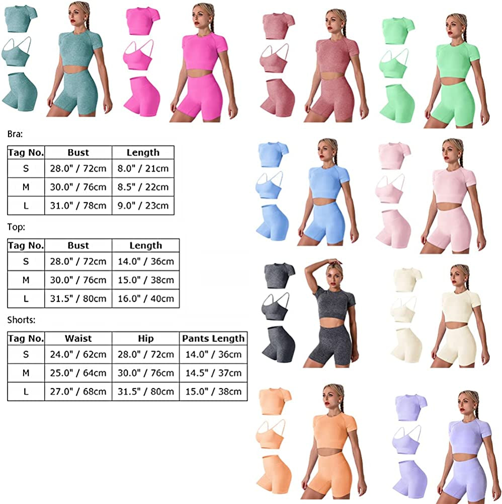 Women'S Yoga Outfit Seamless Workout Set High Waist Exercise Shorts Pants with Sport Bra 3PCS Tracksuit Gym Tracksuits