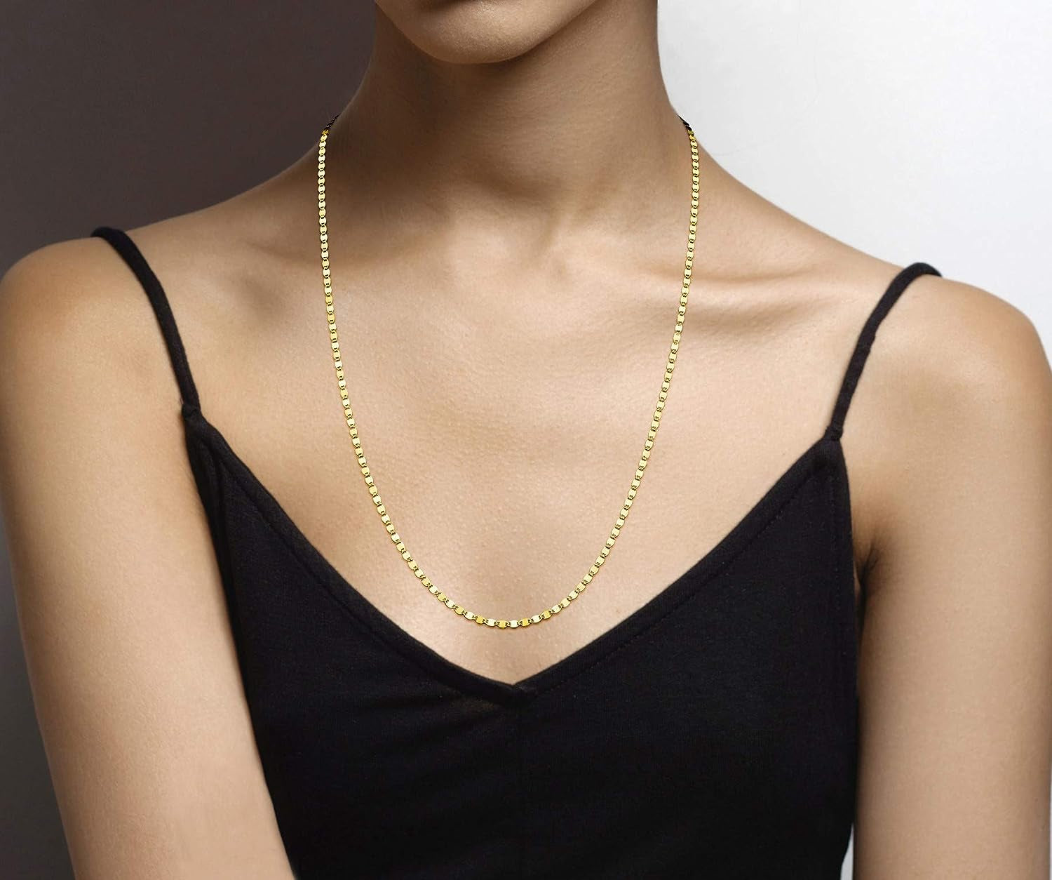 18K Gold over 925 Sterling Silver Italian Sparkle Mirror Link Chain Necklace for Women Teen Girls, Made in Italy