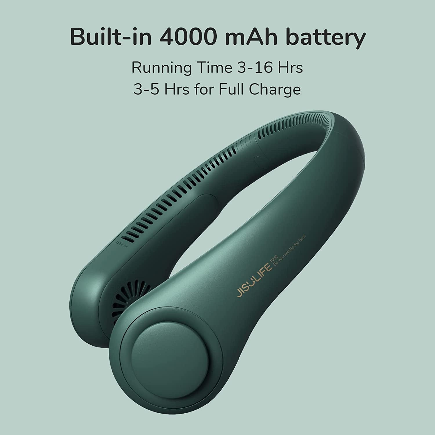 Portable Neck Fan, Hands Free Bladeless Fan, 4000 Mah Battery Operated Wearable Personal Fan, Leafless, Rechargeable, Headphone Design, USB Powered Desk Fan,3 Speeds-Dark Green
