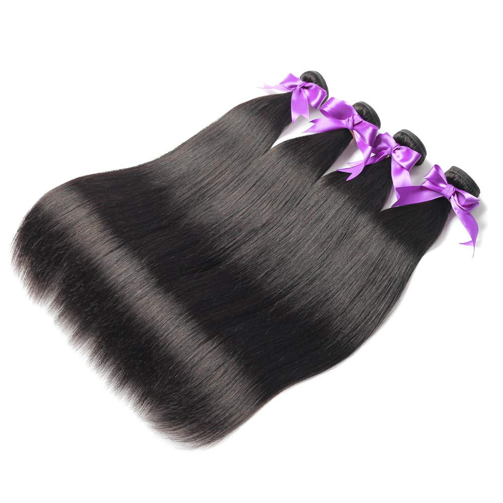 Straight Human Hair Bundles 100% Unprocessed Brazilian Straight Virgin Human Hair 4 Bundles Human Hair Extensions Natural Black Color(18 20 22 24)