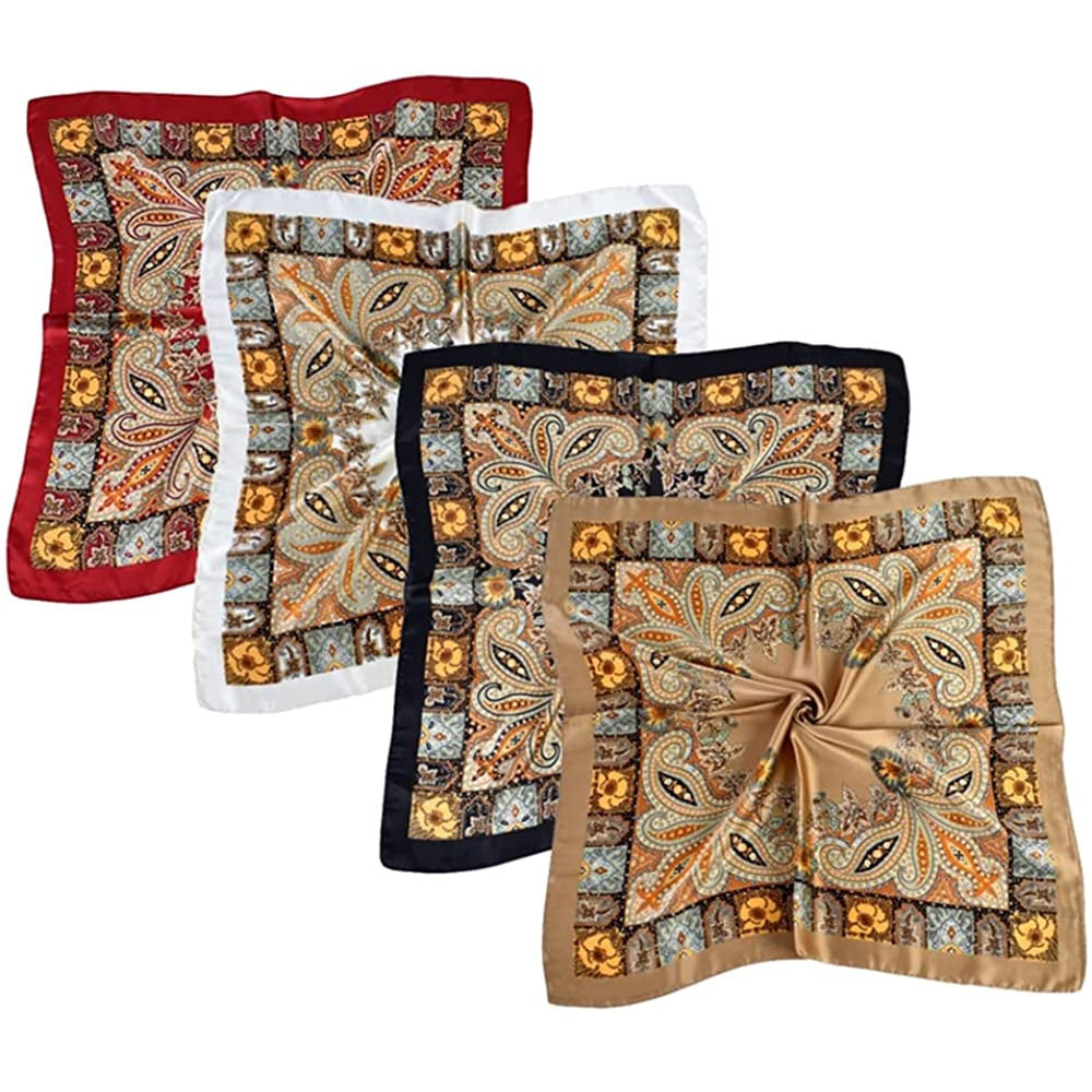 4/5 Pcs 27.5 Inch Head Scarf Silk Bandana Satin Hair Scarf Square Neck Scarf for Women Girls