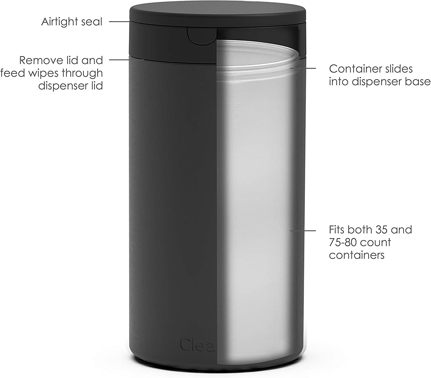 Spectrum Decorative Disinfecting Wipes Container (Black) - Refillable Dispenser for Bathroom, Kitchen, Classroom, Countertop, & Home Storage / Stainless Steel & Rust-Resistant