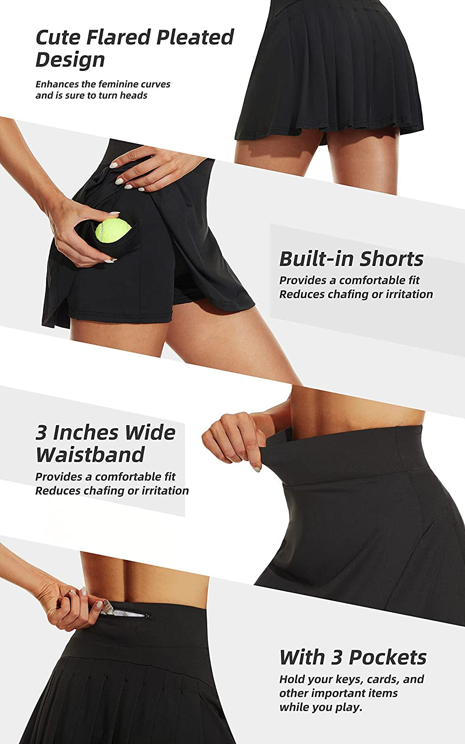 Pleated Tennis Skirts for Women with Pockets Build in Shorts Golf Skort High Waisted Sport Athletic Running Activewear