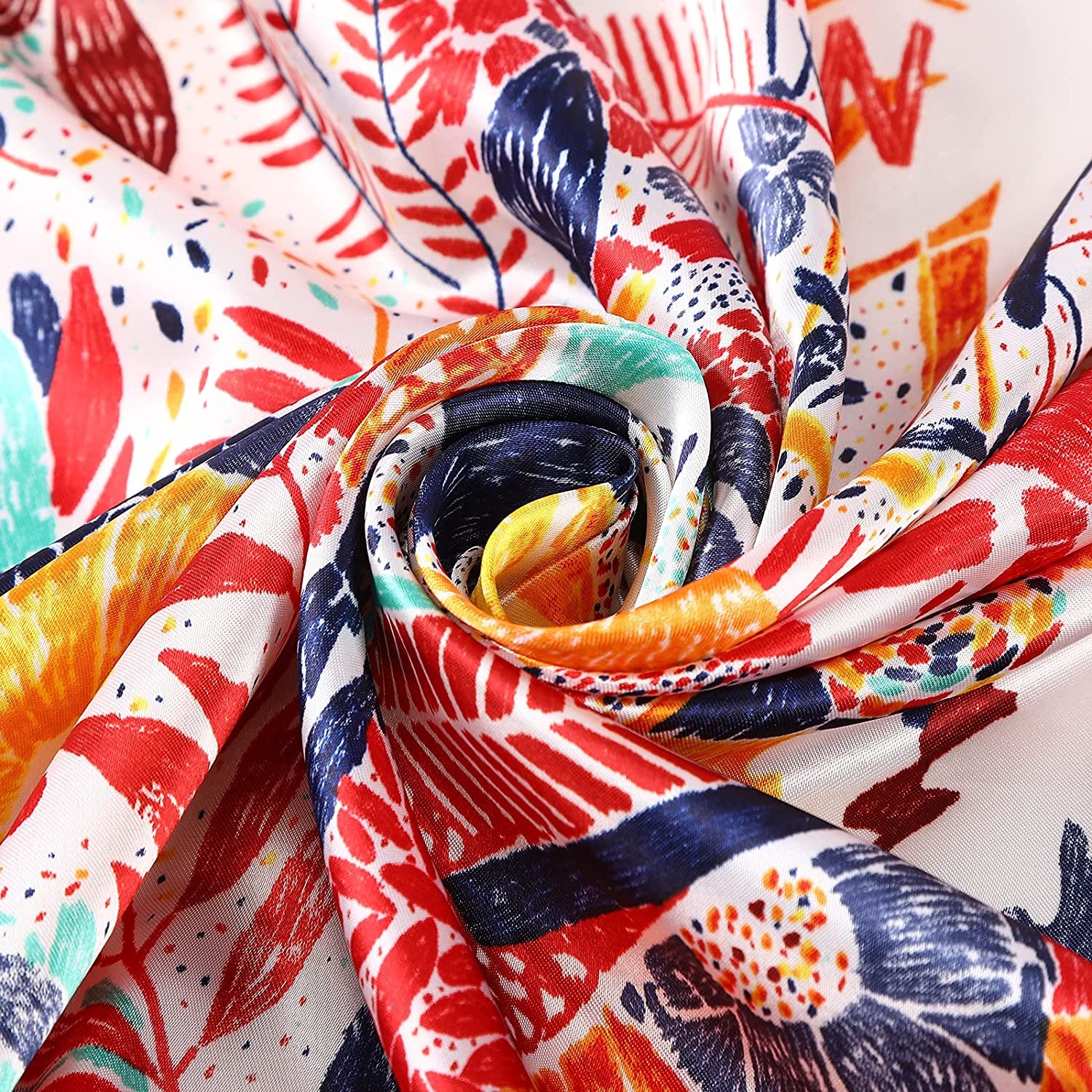 35” Large Satin Square Head Scarf - 2Pcs Silk like Floral Head Scarves Square Satin Hair Scarf Bandanas for Women