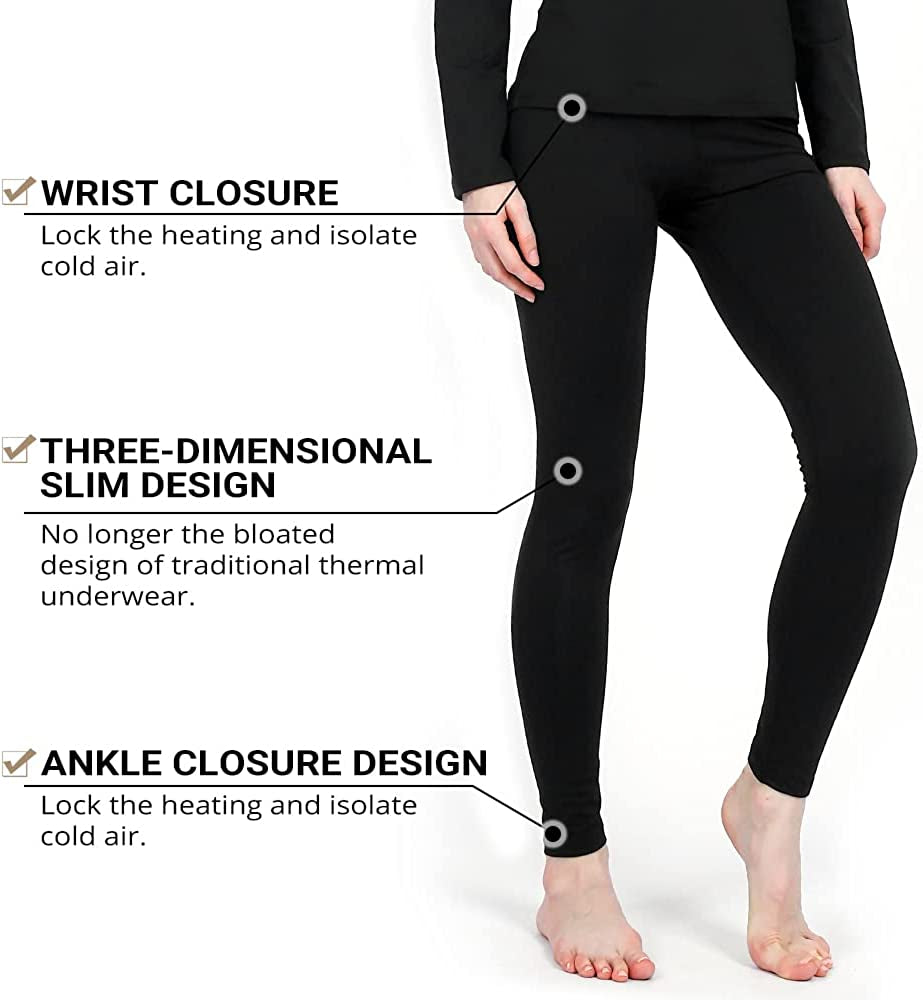Thermal Underwear Women Ultra-Soft Set Base Layer Top & Bottom Long Johns with Fleece Lined Winter Warm