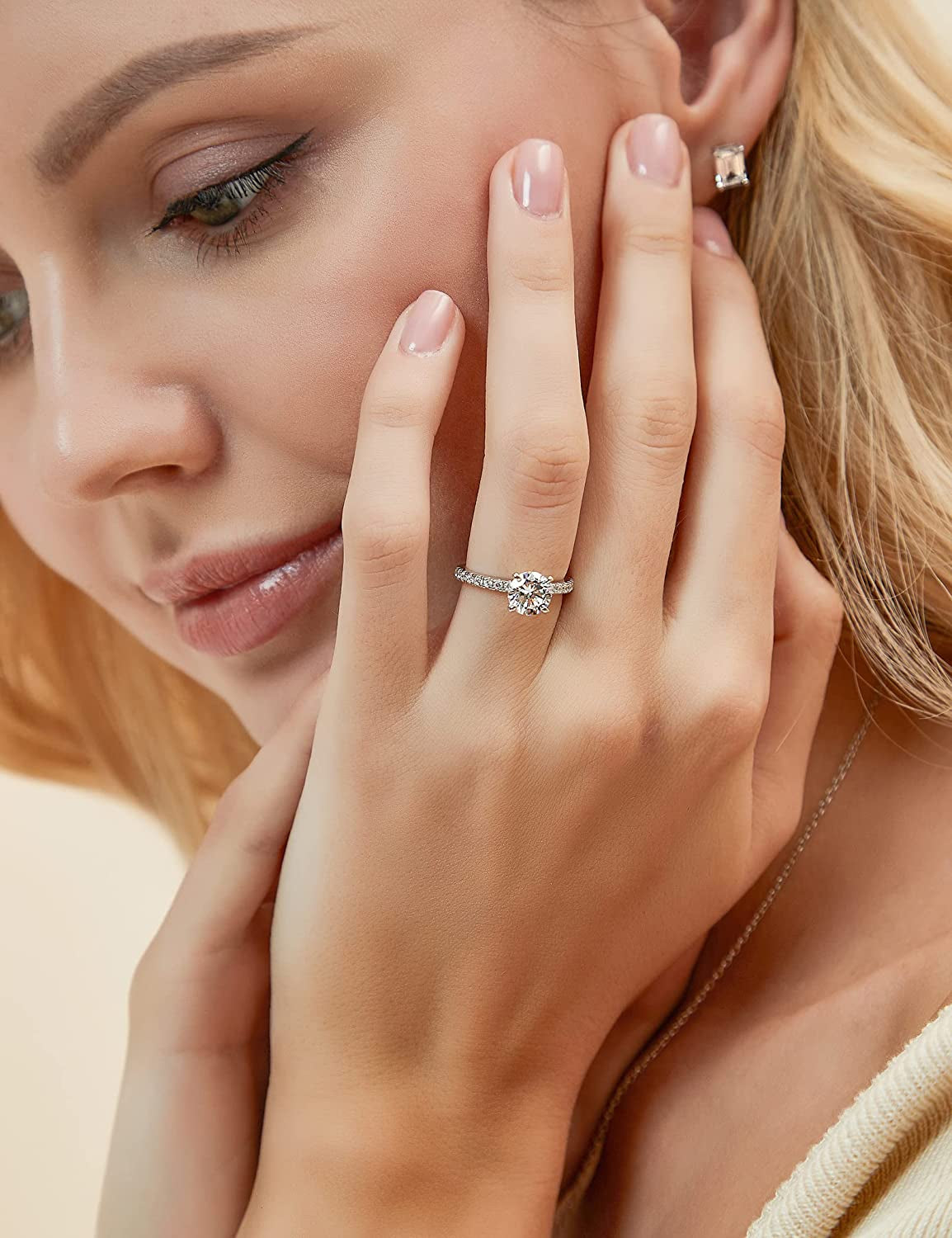 925 Sterling Silver 1.25 CT round Solitaire Cubic Zirconia Engagement Ring Halo Promise Ring Size 3-13