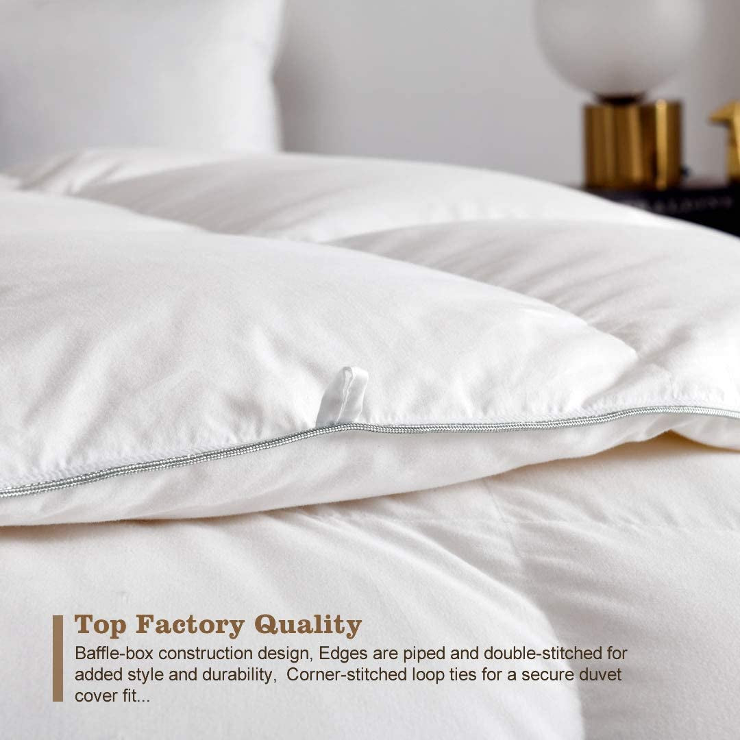 Luxury King Goose Feathers down Comforter, Ultra-Soft Egyptian Cotton Cover, 750 Fill Power Medium Weight for All Season Hotel Style Fluffy Duvet Insert with Ties (106X90 Inches, White)