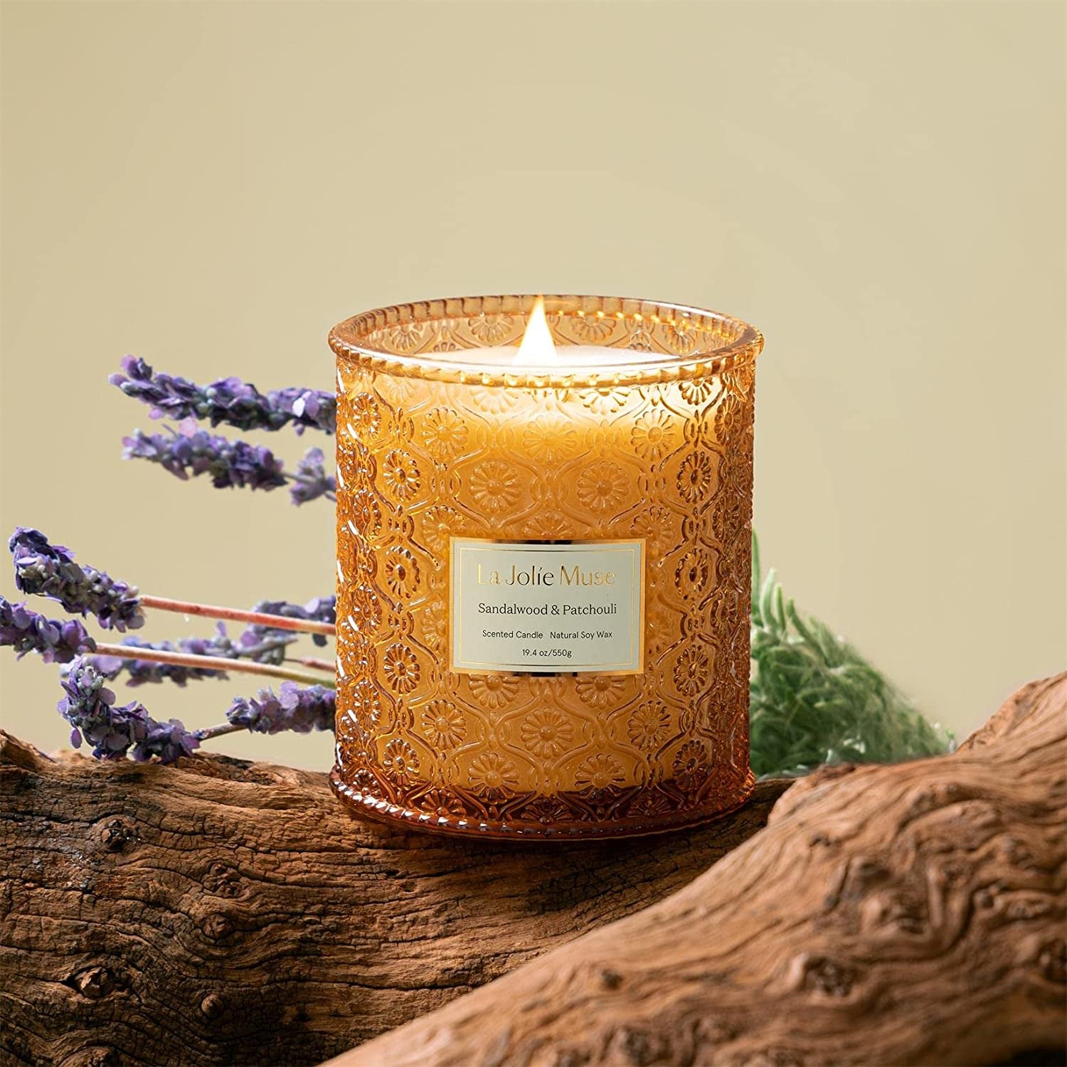 Sandalwood Candles, Wood Wick Candle, Sandalwood & Patchouli Candle, Natural Soy Candle, Large Candle for Home Scented, Gift Candle for Women & Men