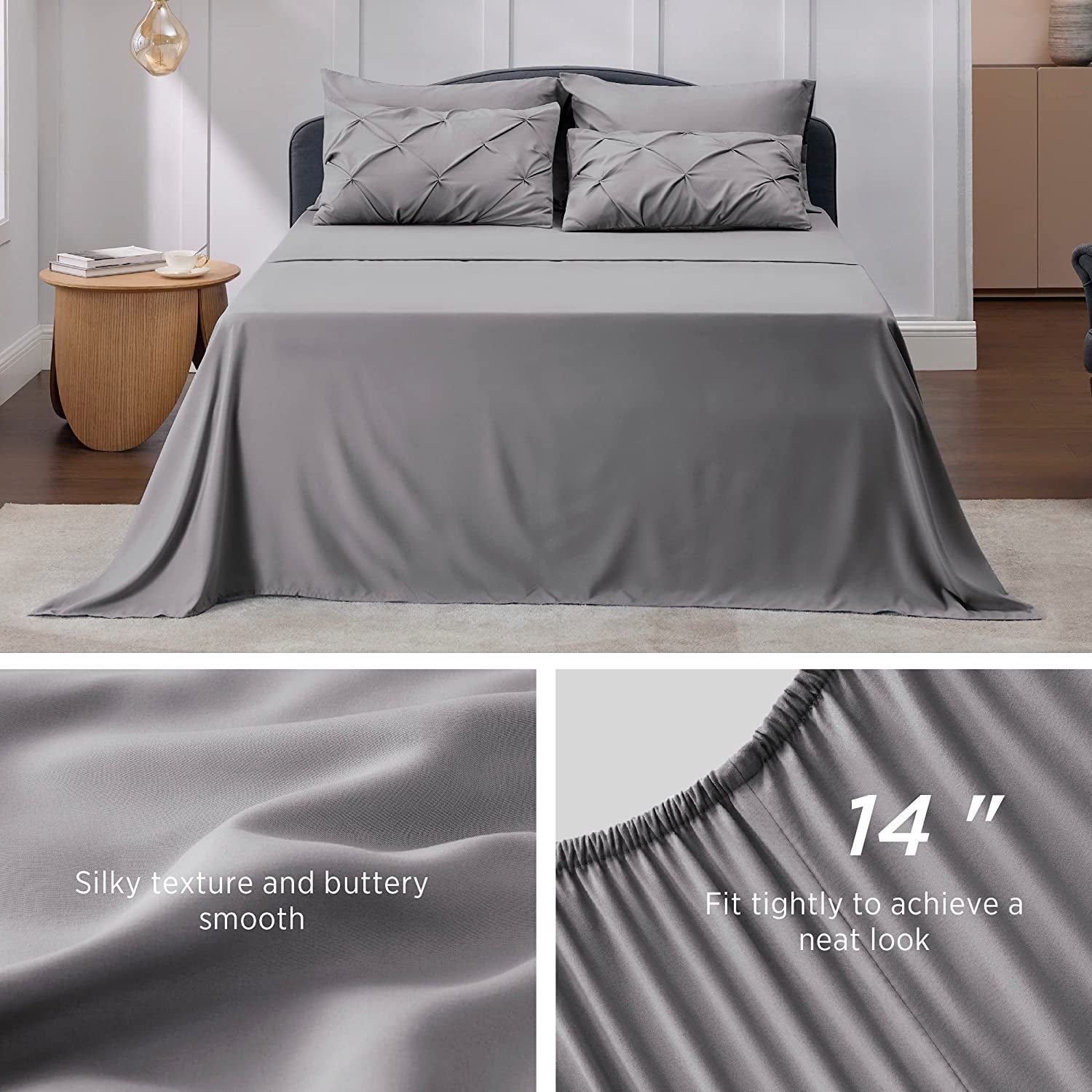 Bedsure Queen Comforter Set - 7 Pieces Comforters Queen Size Grey, Pintuck Bedding Sets Queen for All Season, Bed in a Bag with Flat Sheet and Fitted Sheet, Pillowcases & Shams