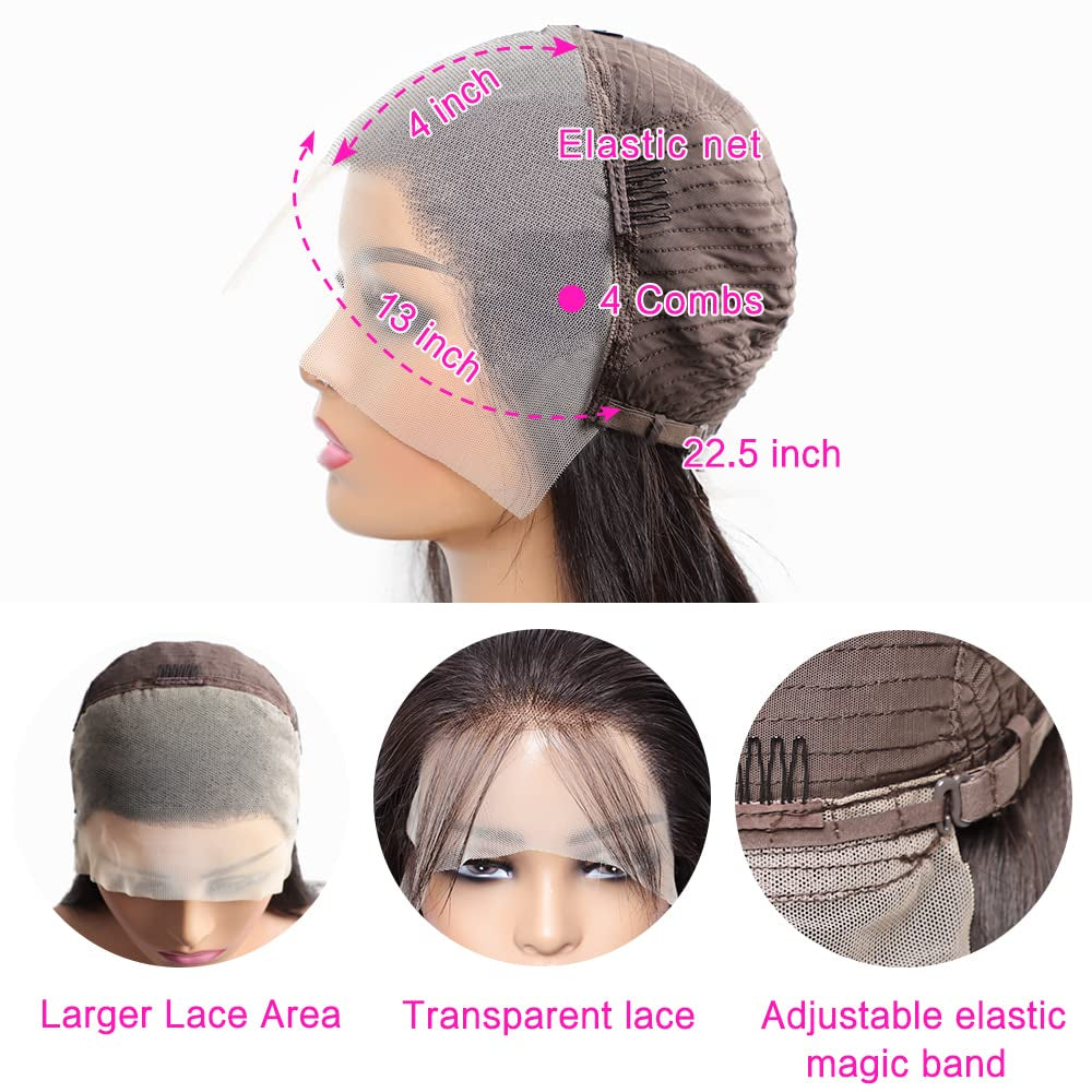 22 Inch Straight Lace Front Wigs Human Hair Pre Plucked Hairline 13X4 HD Transparent Lace Frontal Wigs with Baby Hair Glueless 180% Density Brazilian Virgin Human Hair Lace Front Wigs for Black Women Natural Color (22 Inch)