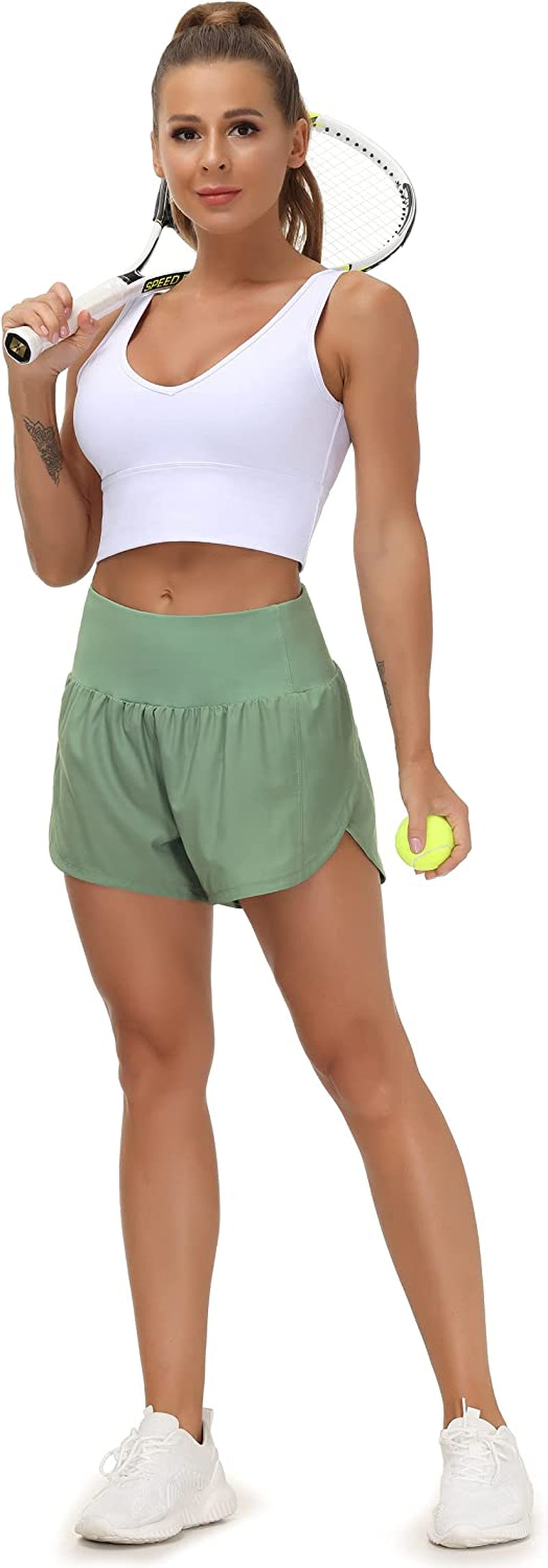 Womens High Waisted Running Shorts Quick Dry Athletic Workout Shorts with Mesh Liner Zipper Pockets