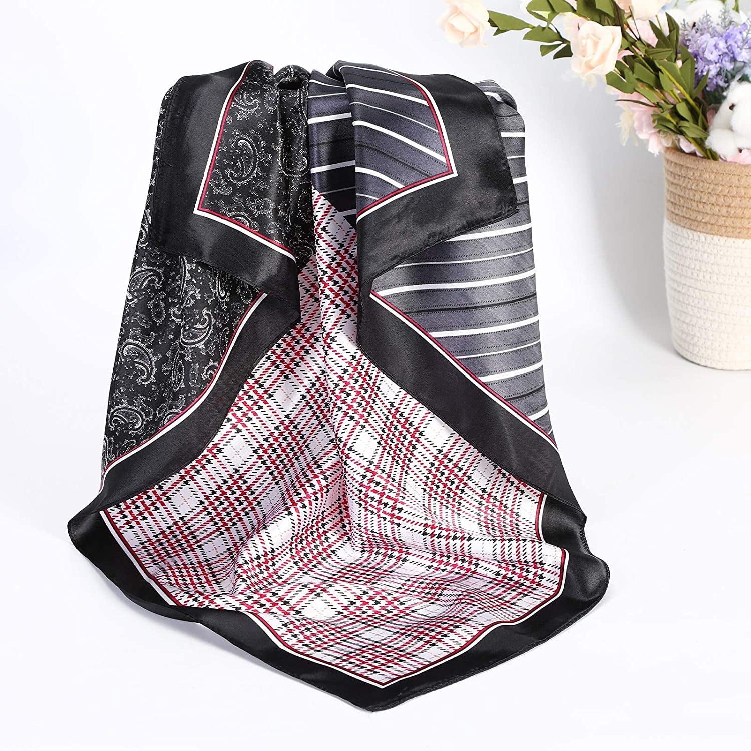 35” Satin Large Square Head Scarves - 4PCS Silk like Neck Scarf Hair Sleeping Wraps Lightweight Satin Silk Scarfs