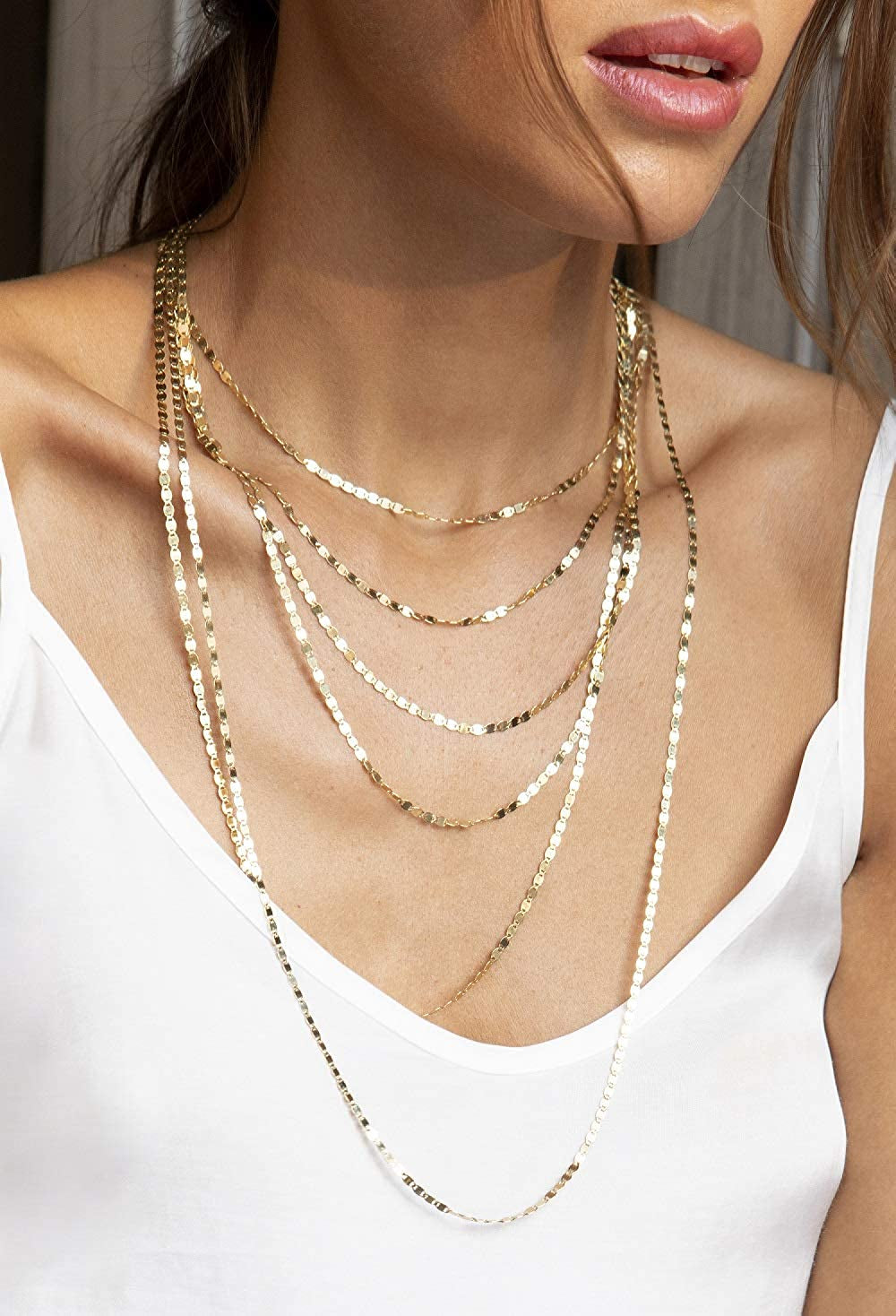 18K Gold over 925 Sterling Silver Italian Sparkle Mirror Link Chain Necklace for Women Teen Girls, Made in Italy