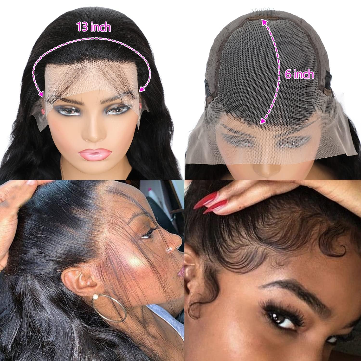 13X6 HD Body Wave Lace Front Wigs Human Hair Wigs for Black Women 160% Density Glueless Brazilian Virgin Transparent Lace Frontal Wigs Human Hair Pre Plucked with Baby Hair Natural Color 20 Inch