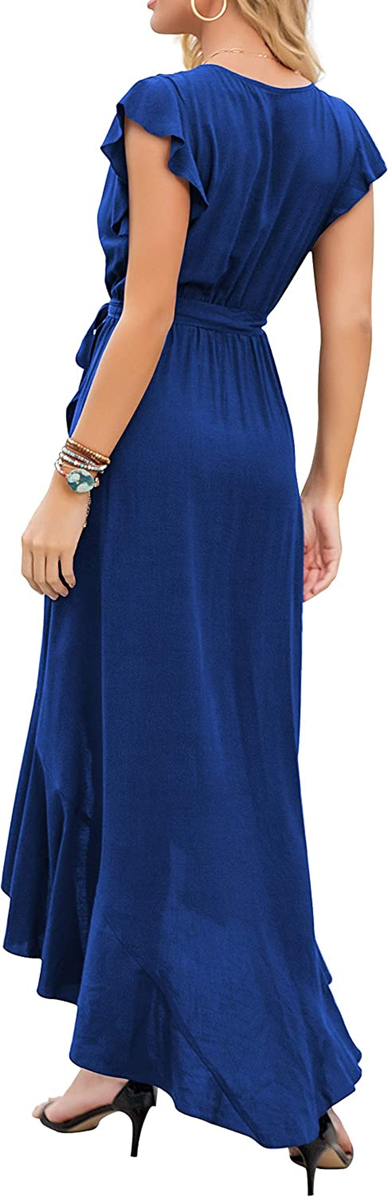 Women'S 2023 Summer Floral Print Cross V Neck Dress Bohemian Flowy Long Maxi Dresses