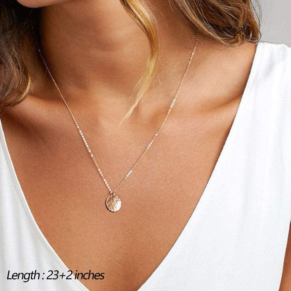 Dainty Layered Choker Necklace, Handmade 14K Gold Plated Y Pendant Necklace Multilayer Bar Disc Necklace Adjustable Layering Choker Necklaces for Women
