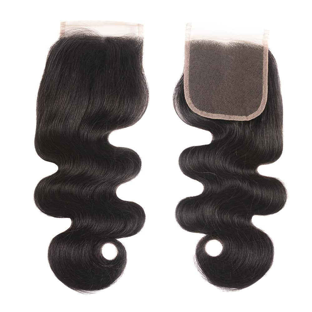 Brazilian Body Wave 3 Bundles with Closure 100% Unprocessed Brazilian Body Wave Human Hair Bundles with 4X4 Lace Closure Free Part Natural Color (24 26 28+22, Bundles with Closure)