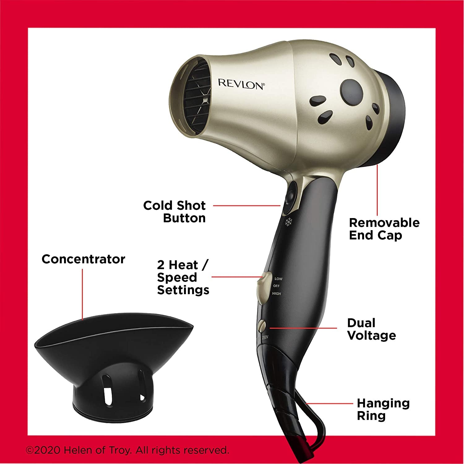 Revlon 1875W Compact Folding Handle Hair Dryer | Great for Travel