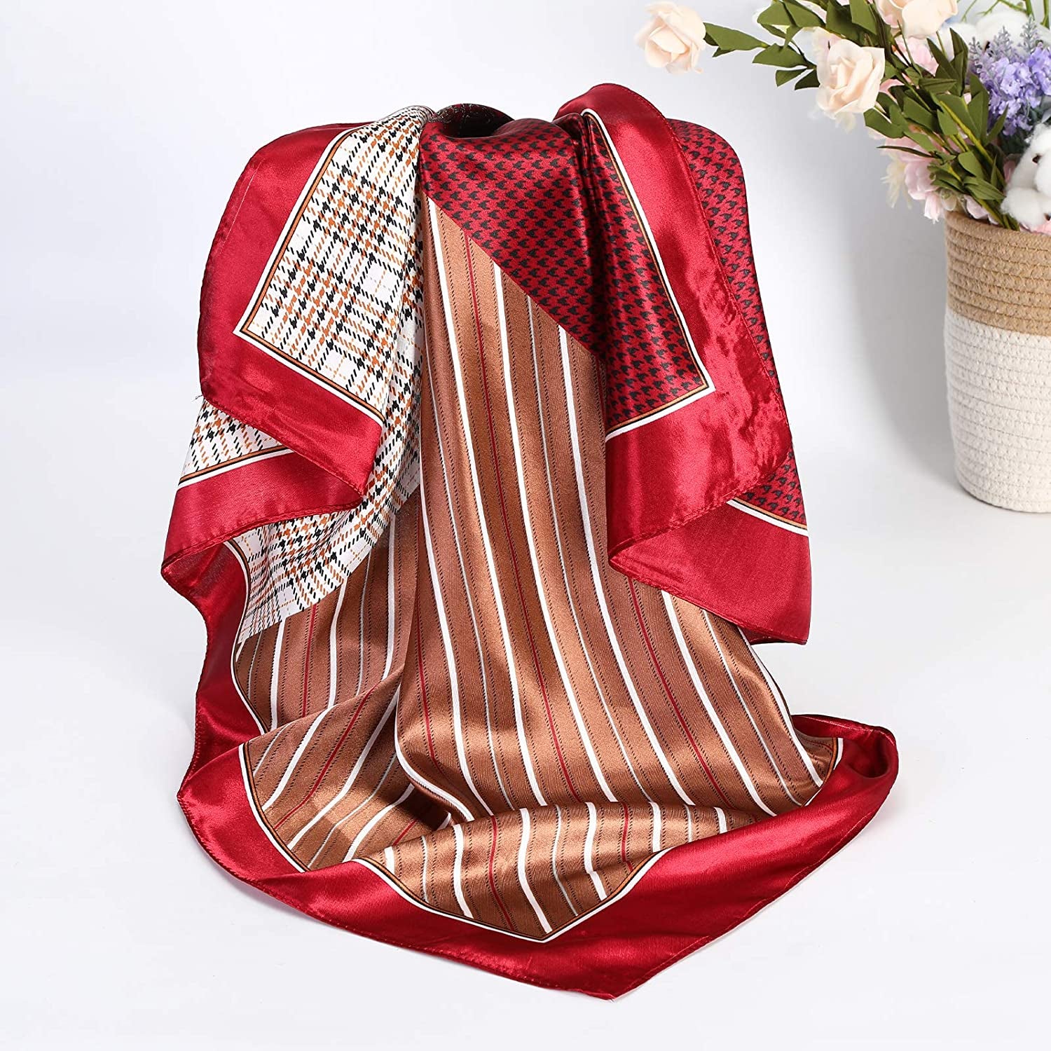 35” Satin Large Square Head Scarves - 4PCS Silk like Neck Scarf Hair Sleeping Wraps Lightweight Satin Silk Scarfs