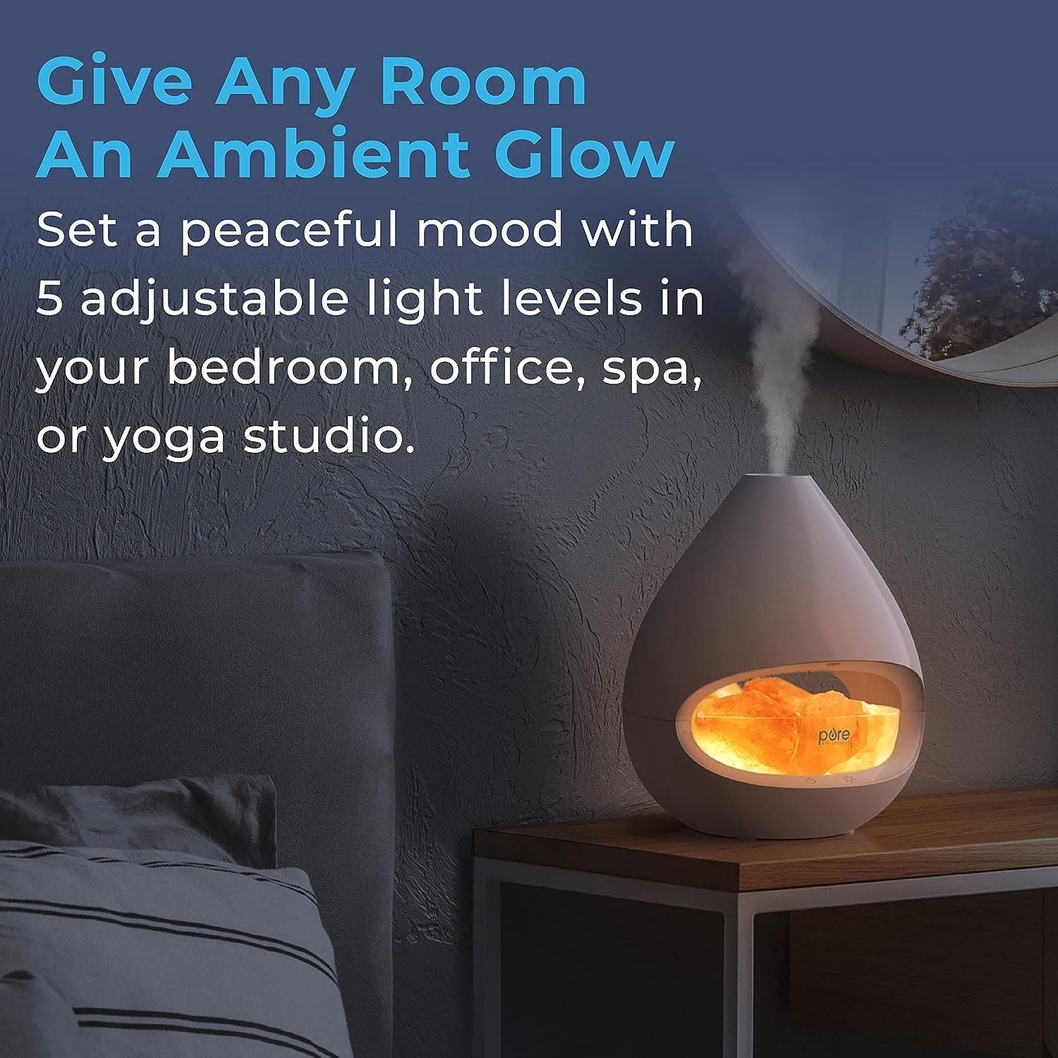 ® Pureglow™ Crystal - 2-In-1 Himalayan Salt Lamp & Ultrasonic Essential Oil Diffuser, Original Salt Therapy Lamp, 100% Pure Himalayan Salt, Ambient Glow, 160 Ml 16-Hour Tank (White)