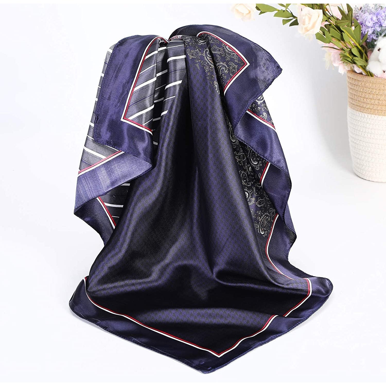 35” Satin Large Square Head Scarves - 4PCS Silk like Neck Scarf Hair Sleeping Wraps Lightweight Satin Silk Scarfs
