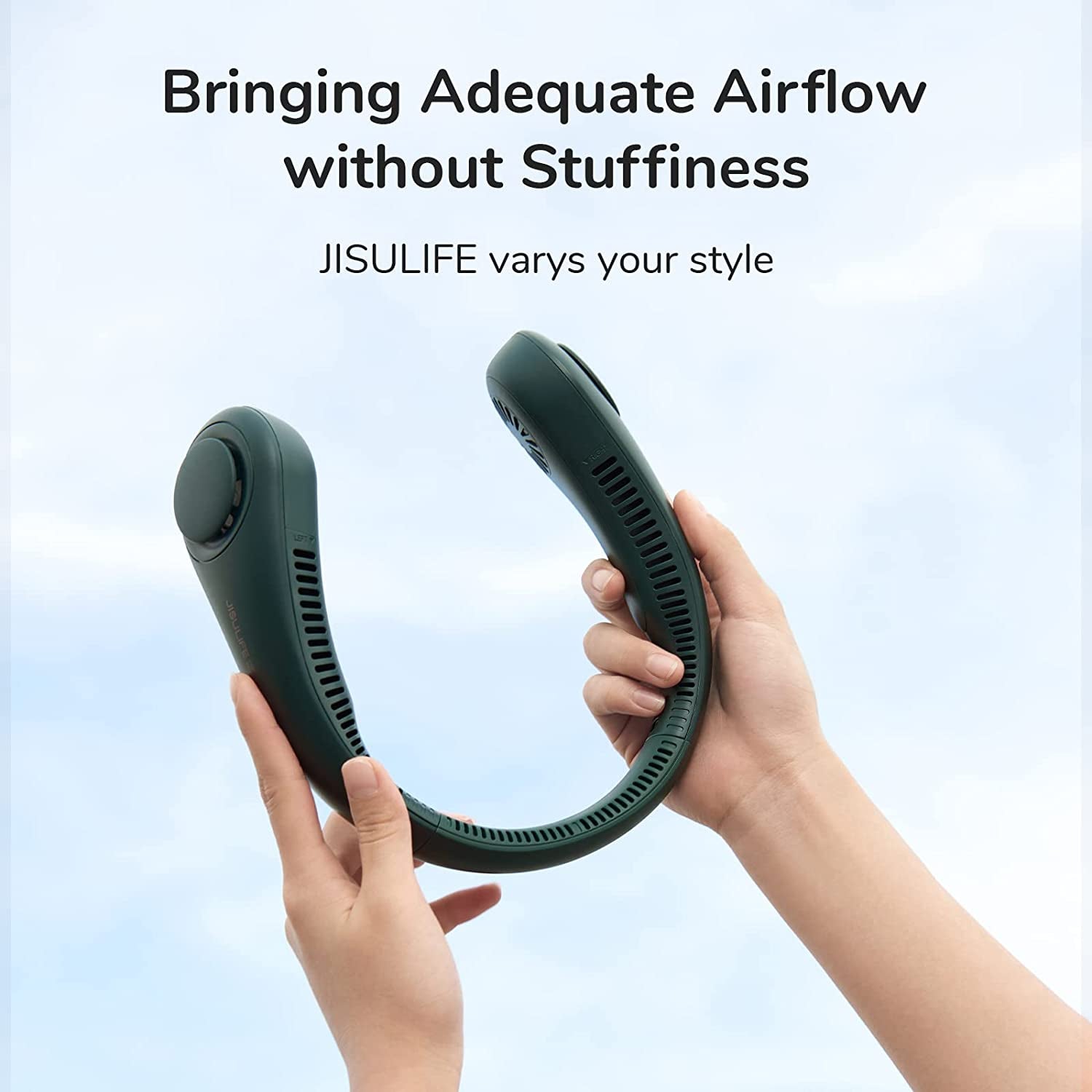 Portable Neck Fan, Hands Free Bladeless Fan, 4000 Mah Battery Operated Wearable Personal Fan, Leafless, Rechargeable, Headphone Design, USB Powered Desk Fan,3 Speeds-Dark Green