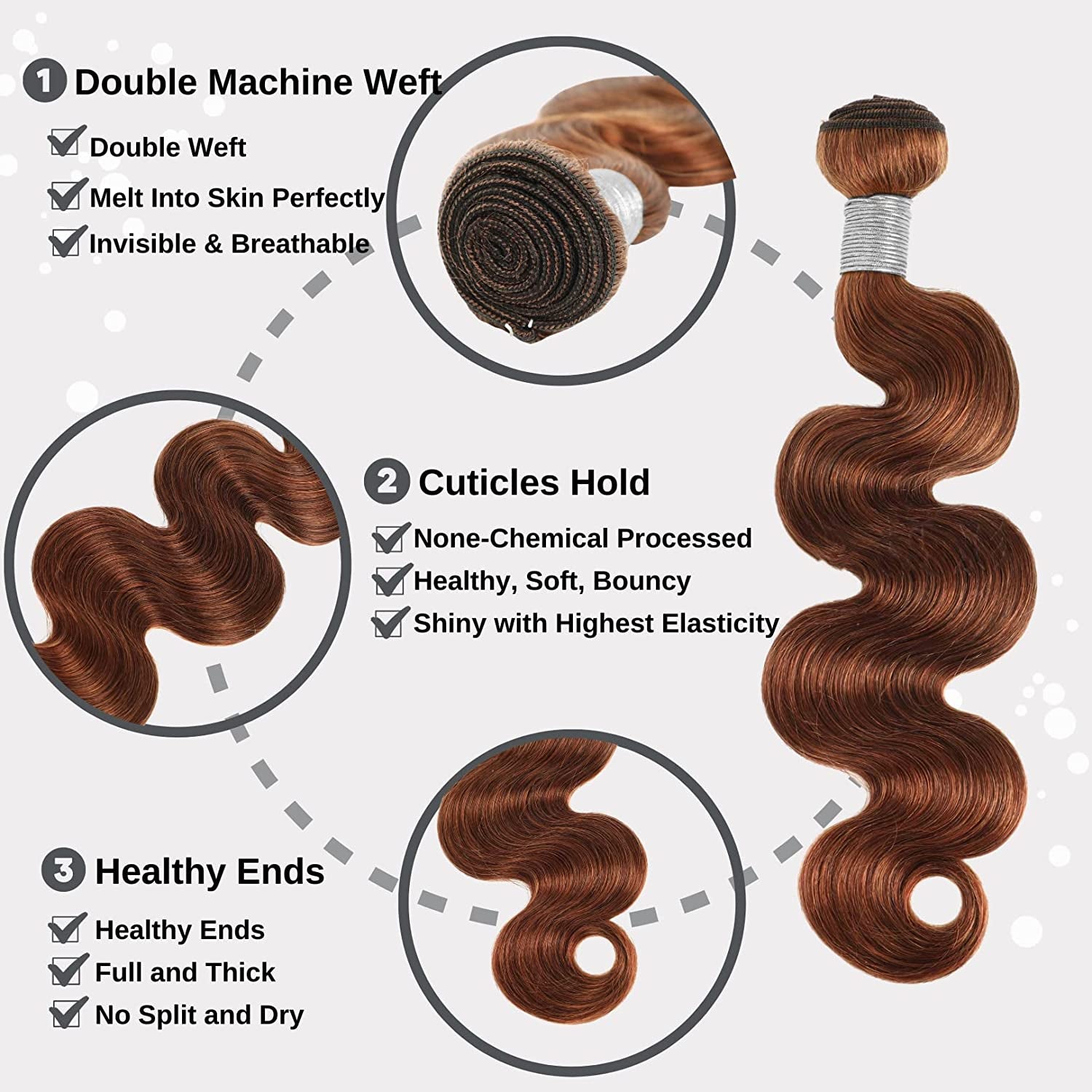 Reddish Brown Bundles Body Wave Bundles Human Hair Red Brown Colored 10A Brazilian Virgin Remy Wavy Hair Bundles Auburn Brown Copper Red Soft Thick Sew in Weave 3 Bundles 33B Color 14 16 18 Inch