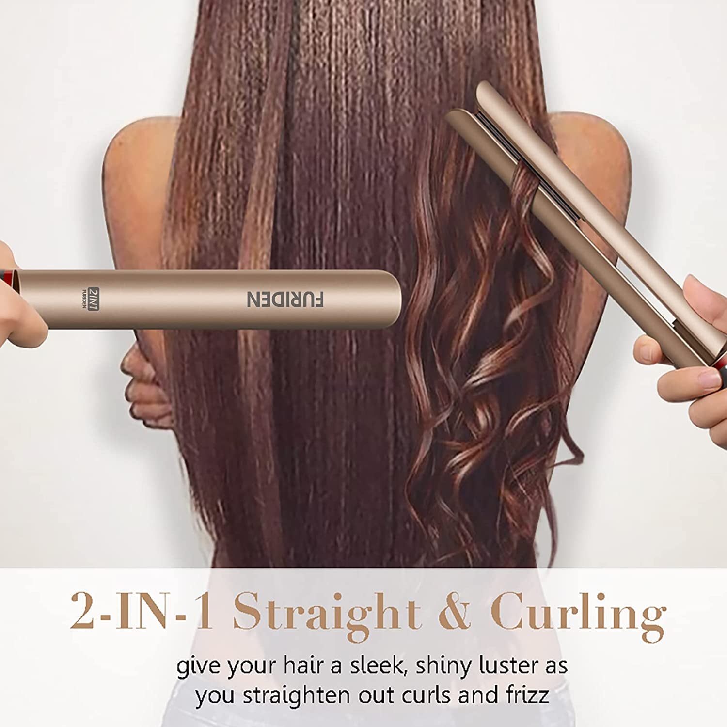 2IN1 Hair Straightener, Flat Iron Hair Straightener, Hair Straightener and Curler 2 in 1, Flat Iron Curling Iron in One, Curling Straightening Iron Combo, round Flat Iron
