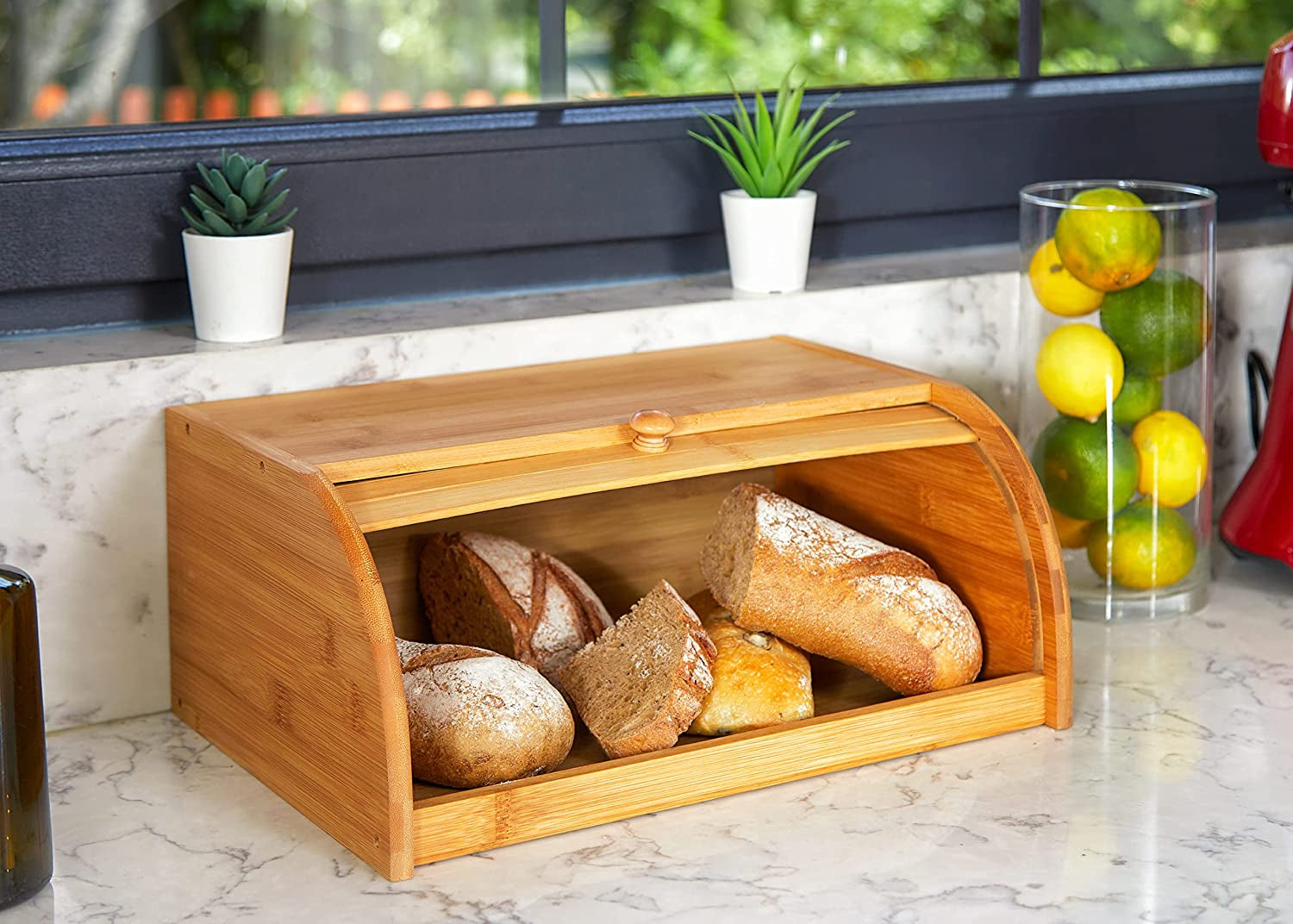 Premium Bamboo Bread Box, Bread Storage and Organizer, Organizer for Kitchen Countertop, Assembly Required