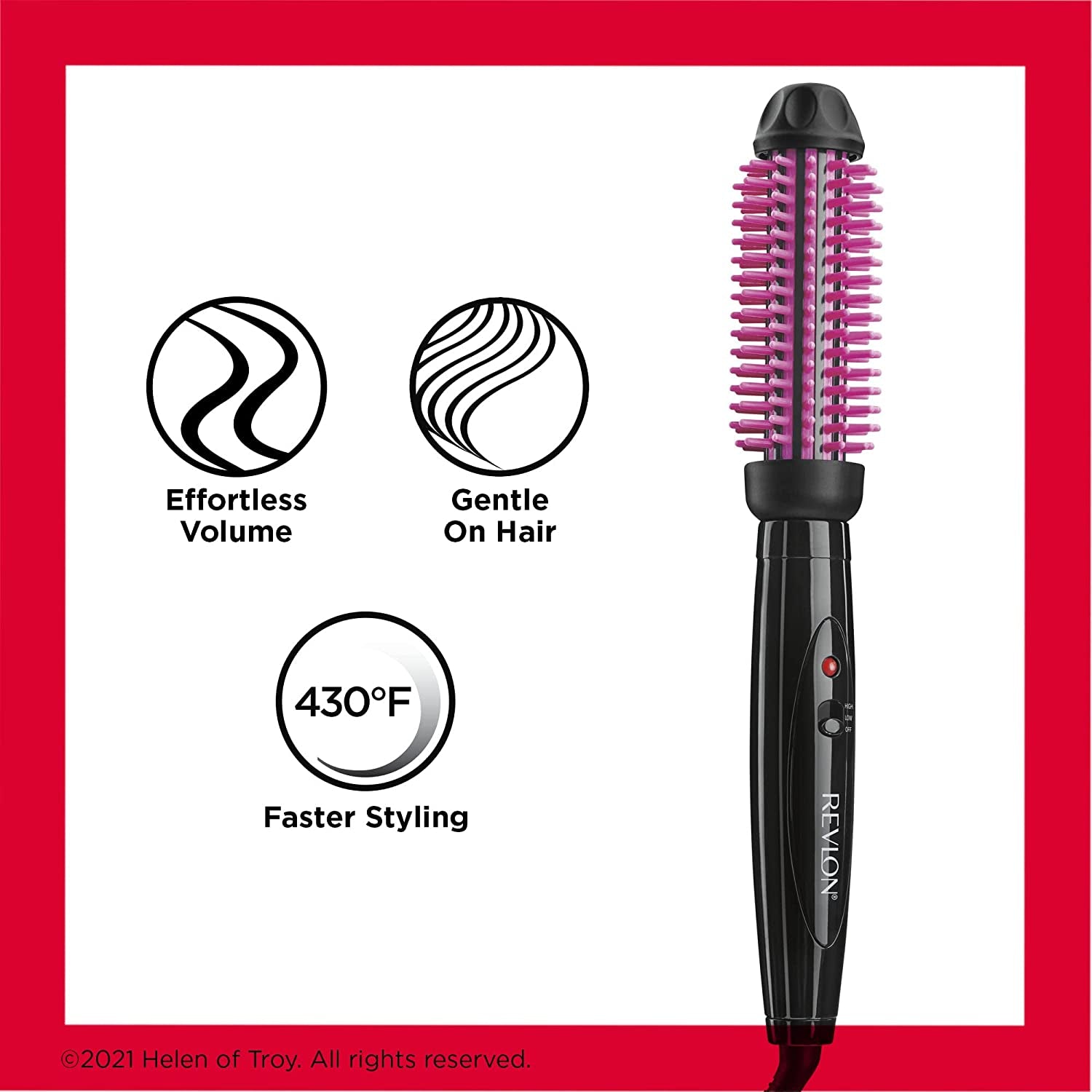 Revlon Silicone Bristle Heated Hair Styling Brush, Black, 1 Inch Barrel
