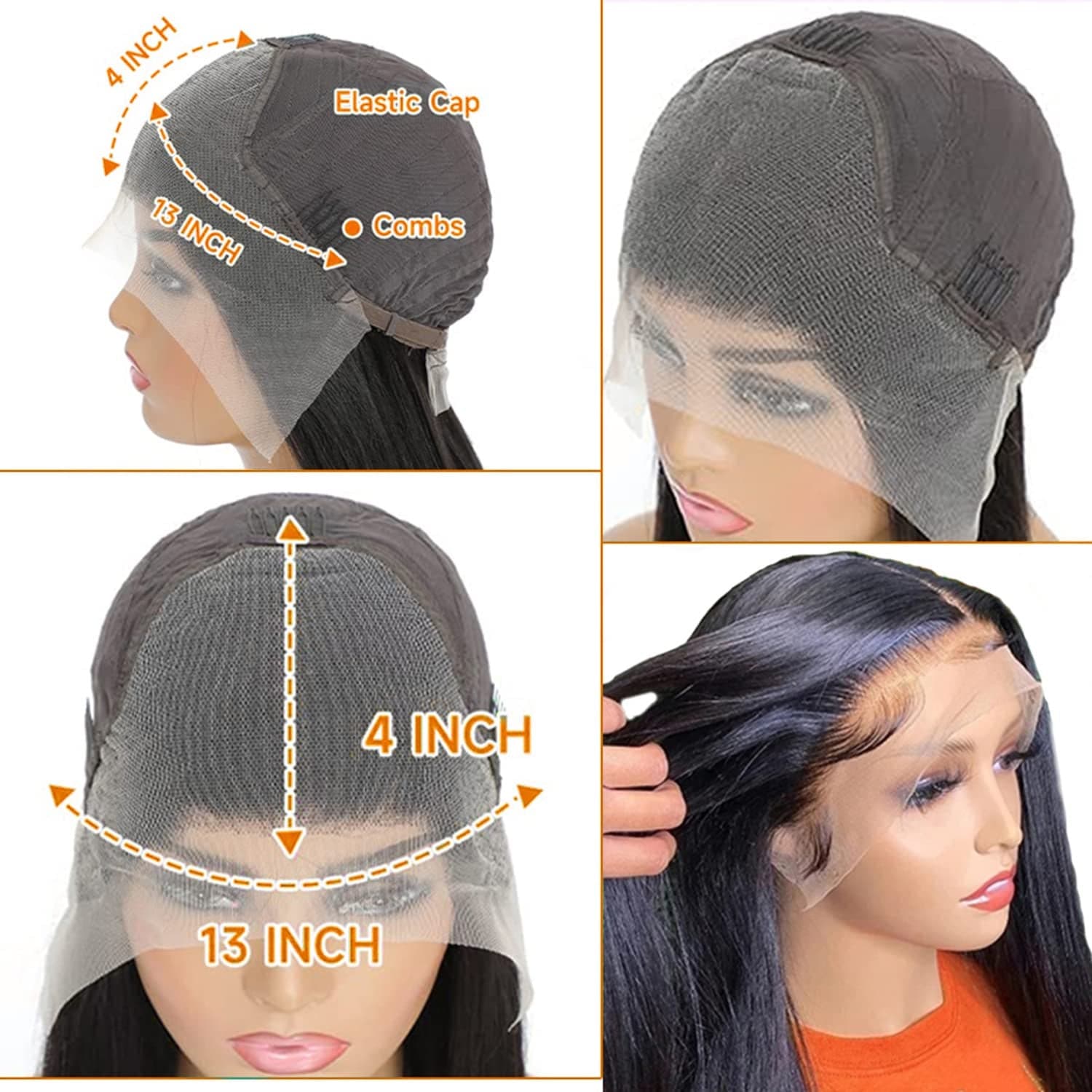 Straight Lace Front Wigs Human Hair Pre Plucked 13X4 Transparent HD Lace Frontal Wigs 180% Density Glueless Lace Front Wig Brazilian Virgin Human Hair Wig for Black Women with Baby Hair 24 Inch