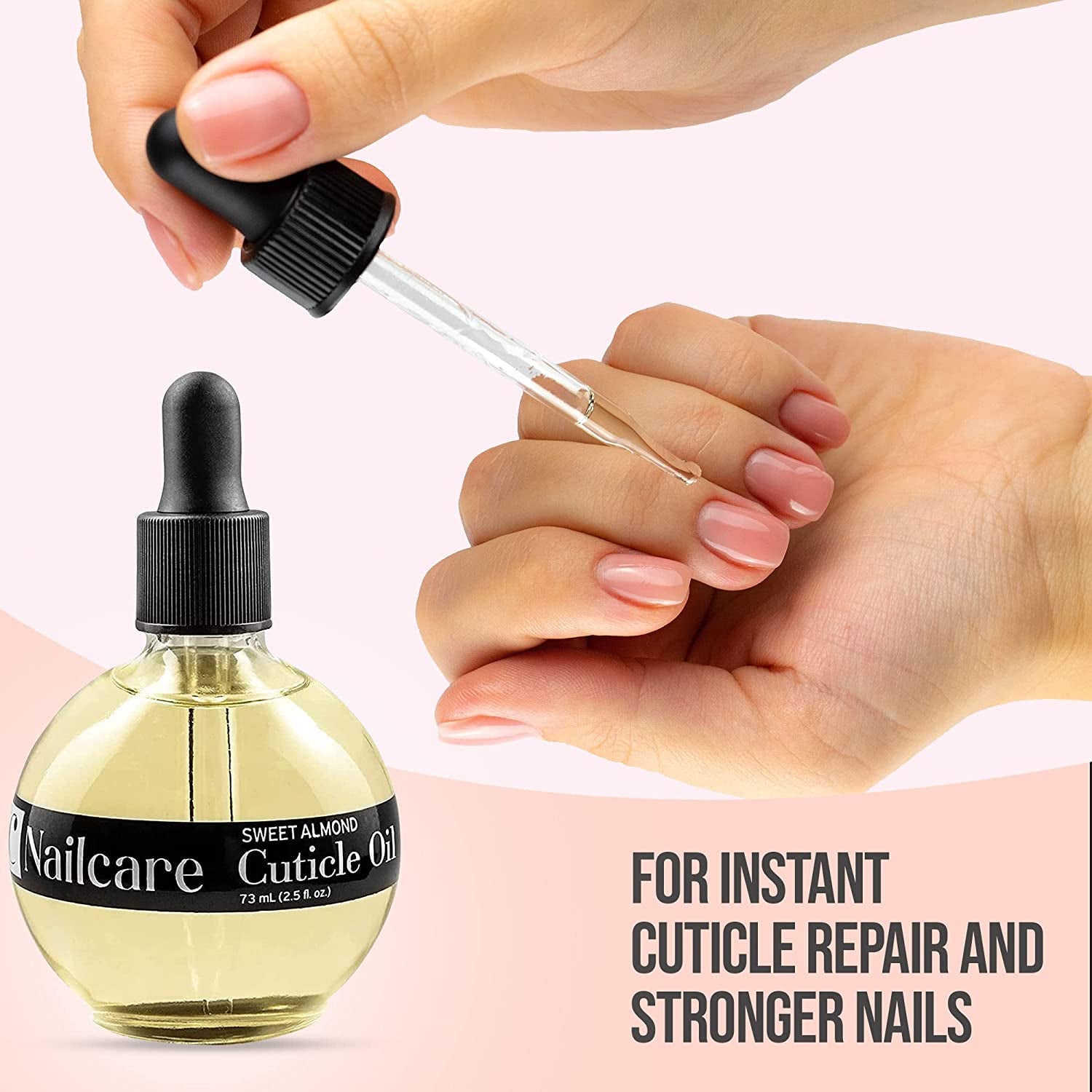 C CARE Sweet Almond Cuticle Oil - Extra Large 2.5 Oz Bottle - Moisturizes and Strengthens Nails and Cuticles - Dropper & Brush Included