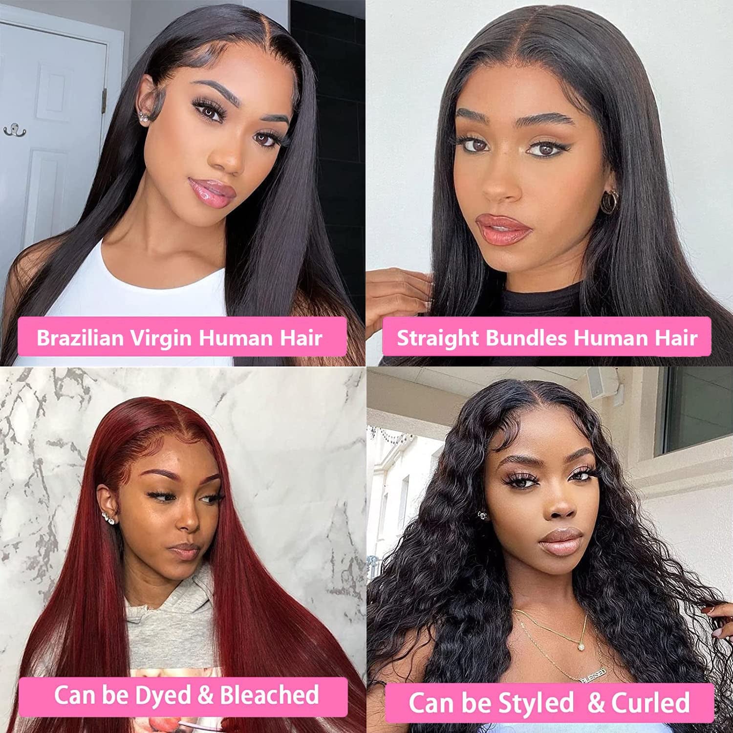 10A Straight Bundles Human Hair 24 26 28 Inch Brazilian Straight Human Hair Bundles 100% Unprocessed Virgin Weave Bundles Human Hair 3 Bundles Natural Black Color
