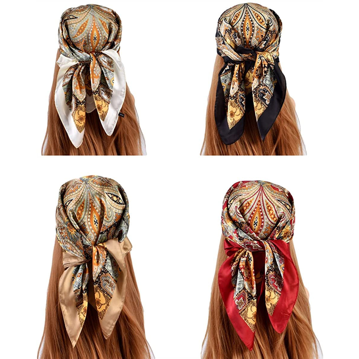 4/5 Pcs 27.5 Inch Head Scarf Silk Bandana Satin Hair Scarf Square Neck Scarf for Women Girls