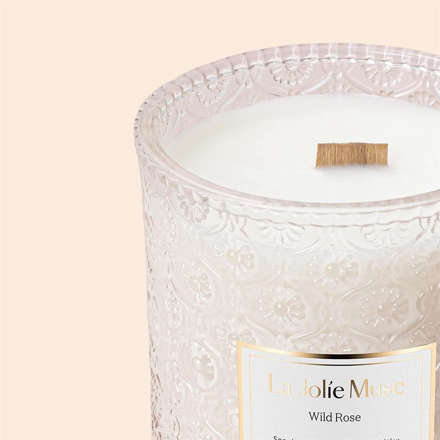 Candle Gift for Women, Rose Scented Candle, Wood Wicked Glass Jar Candles for Home Scented, Large Candle, Long Burning Time, 19.4 Oz