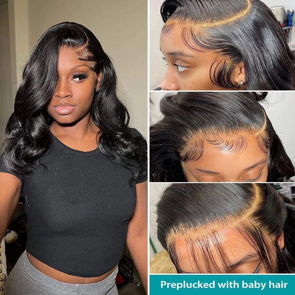 MDL 13X4 Lace Front Wigs Human Hair 180% Density Lace Front Wigs Human Hair Pre Plucked 100% Brazilian Virgin Hair Transparent Lace Frontal Wigs Human Hair Glueless (12 Inch, 13X4 Body Wave Wig)