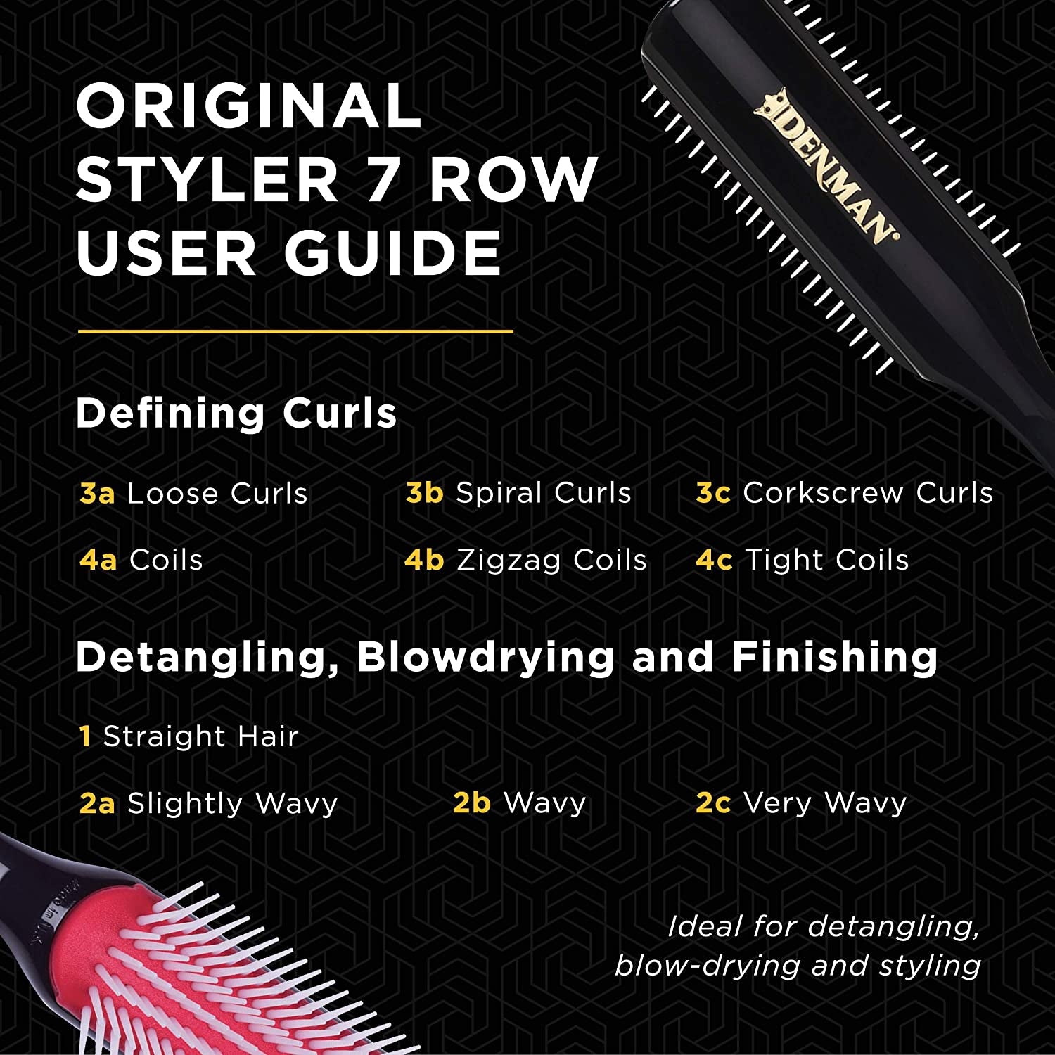 Curly Hair Brush D3 (Black & Red) 7 Row Styling Brush for Detangling, Separating, Shaping and Defining Curls - for Women and Men