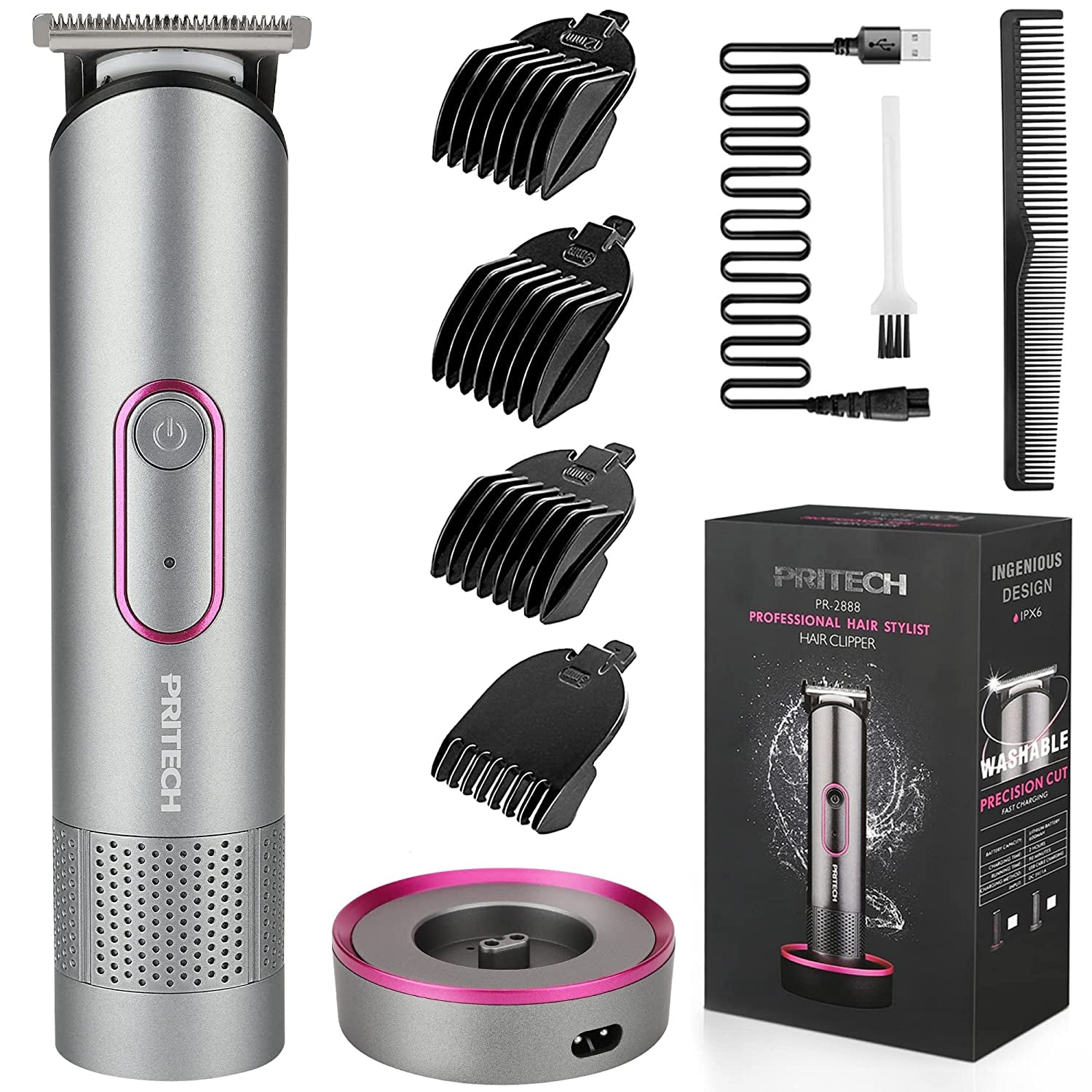 Hair Trimmer for Women, Waterproof Bikini Trimmer, Rechargeable Pubic Hair Clippers and Trimmer, Electric Shaver for Women, Women Electric Razor, Hair Cut Kit, Barber Grooming Set, Aurora Gray