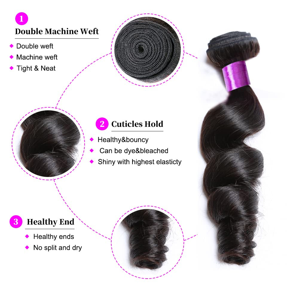Human Hair Loose Wave Bundles 100% Unprocessed Brazilian Virgin Hair Loose Wave 3 Bundles Human Hair Bundles Weave Hair Human Bundles