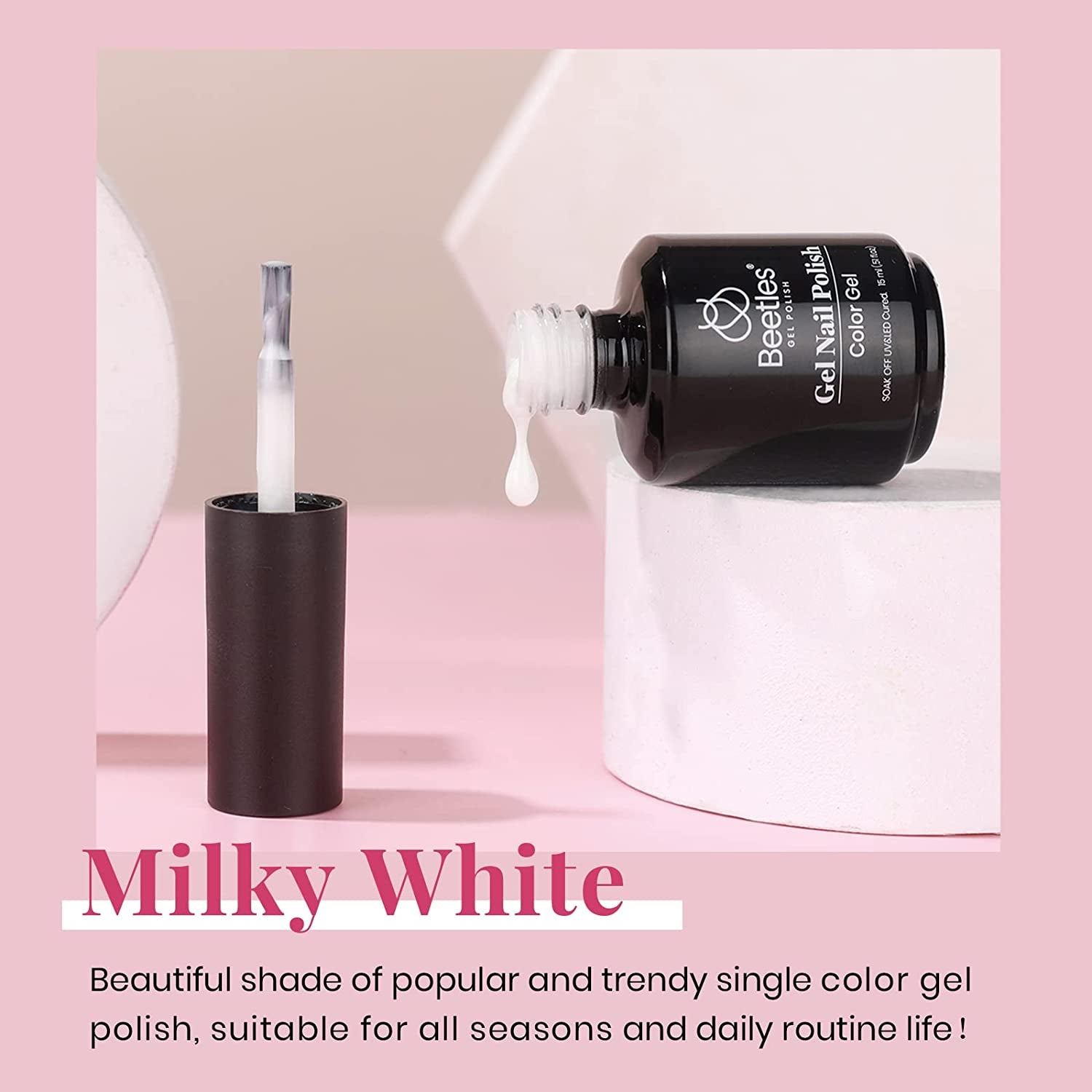 Beetles Neutral Gel Nail Polish 15Ml Milky White Jelly Gel Polish Set Nude Color Translucent Nail Gel Soak off U V LED Nail Lamp Jelly Sheer Gel Polish Nail Art Gel 0.5Oz