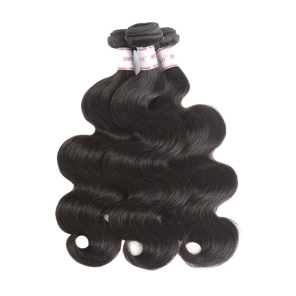 Brazilian Body Wave 3 Bundles with Closure 100% Unprocessed Brazilian Body Wave Human Hair Bundles with 4X4 Lace Closure Free Part Natural Color (24 26 28+22, Bundles with Closure)