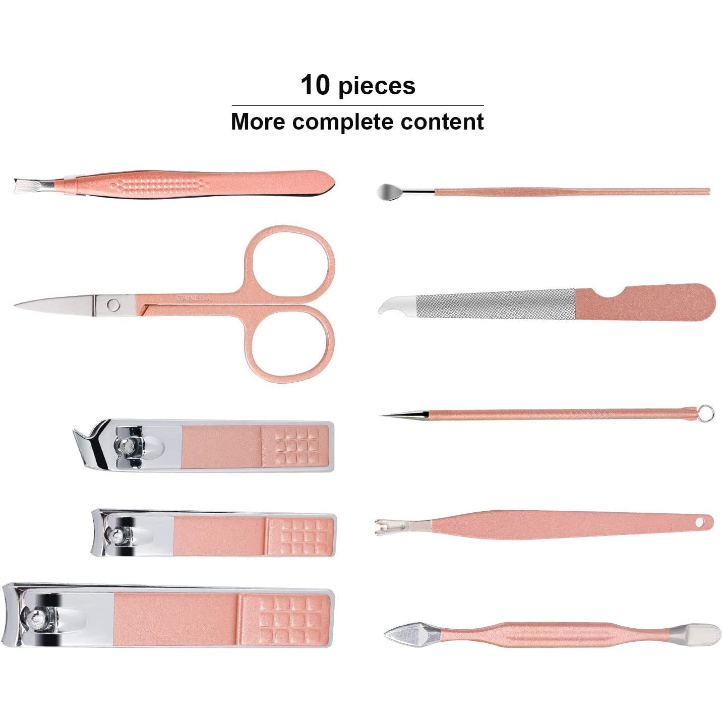Manicure Set, Travel Mini Nail Clippers Kit Pedicure Care Tools, 10Pcs Stainless Steel Grooming Kit (Pink)