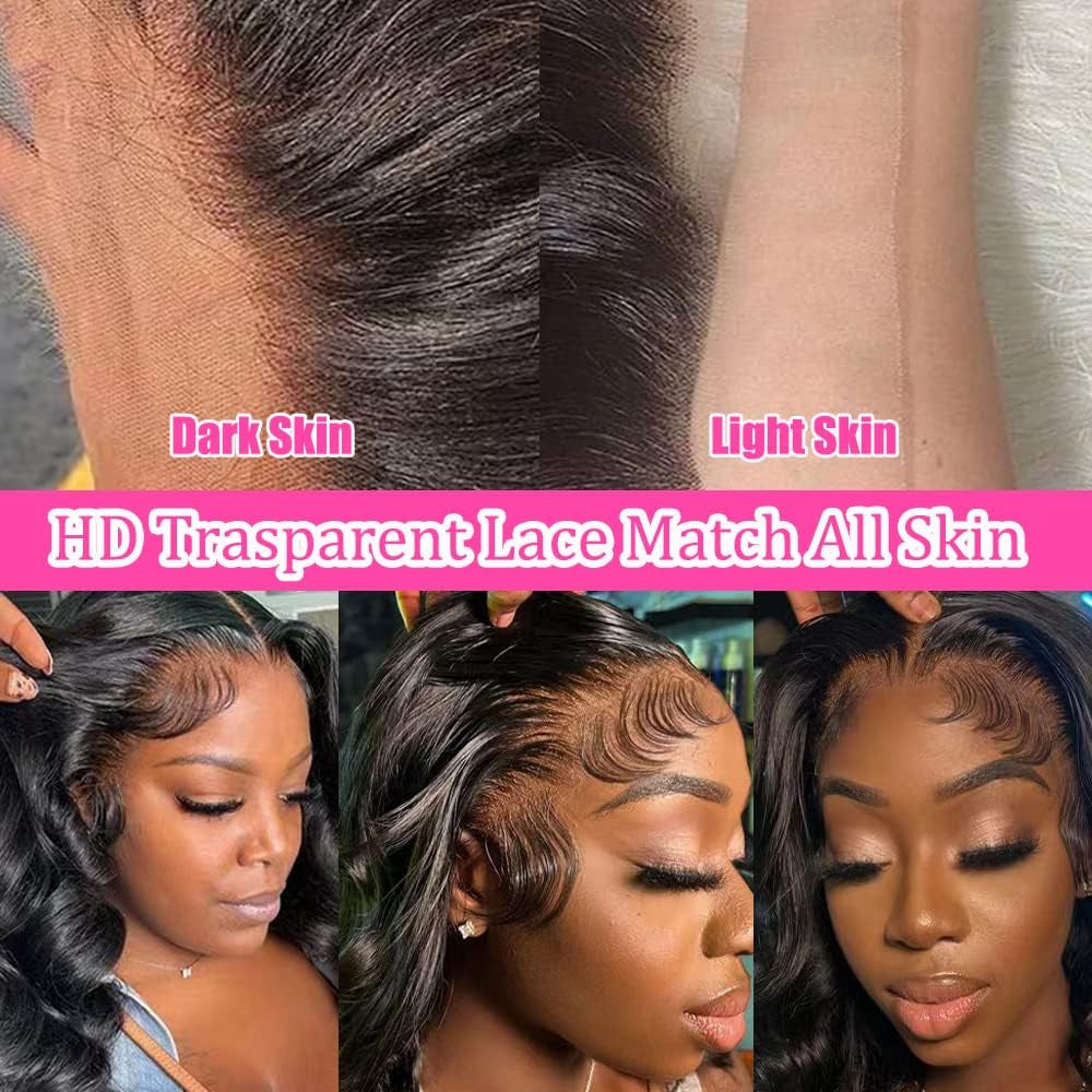 YELHADU Body Wave Lace Front Wigs Human Hair Pre Plucked 13X4 HD Lace Frontal Wigs Human Hair 150 Density Natural Black Wigs for Women Human Hair Lace Front Wig with Baby Hair Glueless 22 Inch