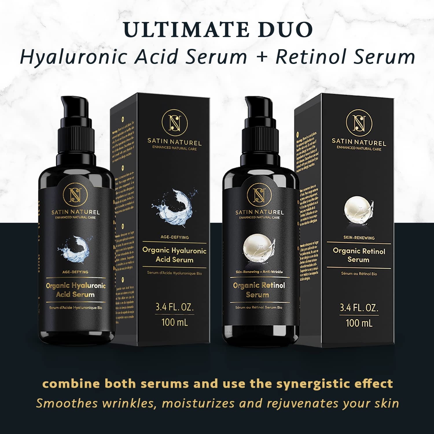 Organic Hyaluronic Acid Serum Face Moisturizer for Sensitive Skin (100Ml) - Dermatologically Tested, Organic Ingredients, No Harmful Chemichals - Reduces Wrinkles and Fine Lines - Satin Naturel